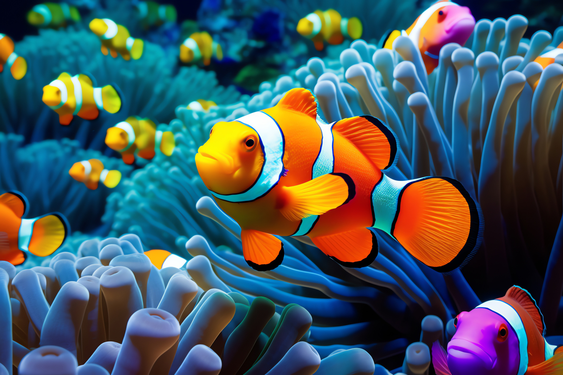 Clownfish, Aquatic life, Coral reef dweller, Oceanic school, Marine stripes, HD Desktop Image