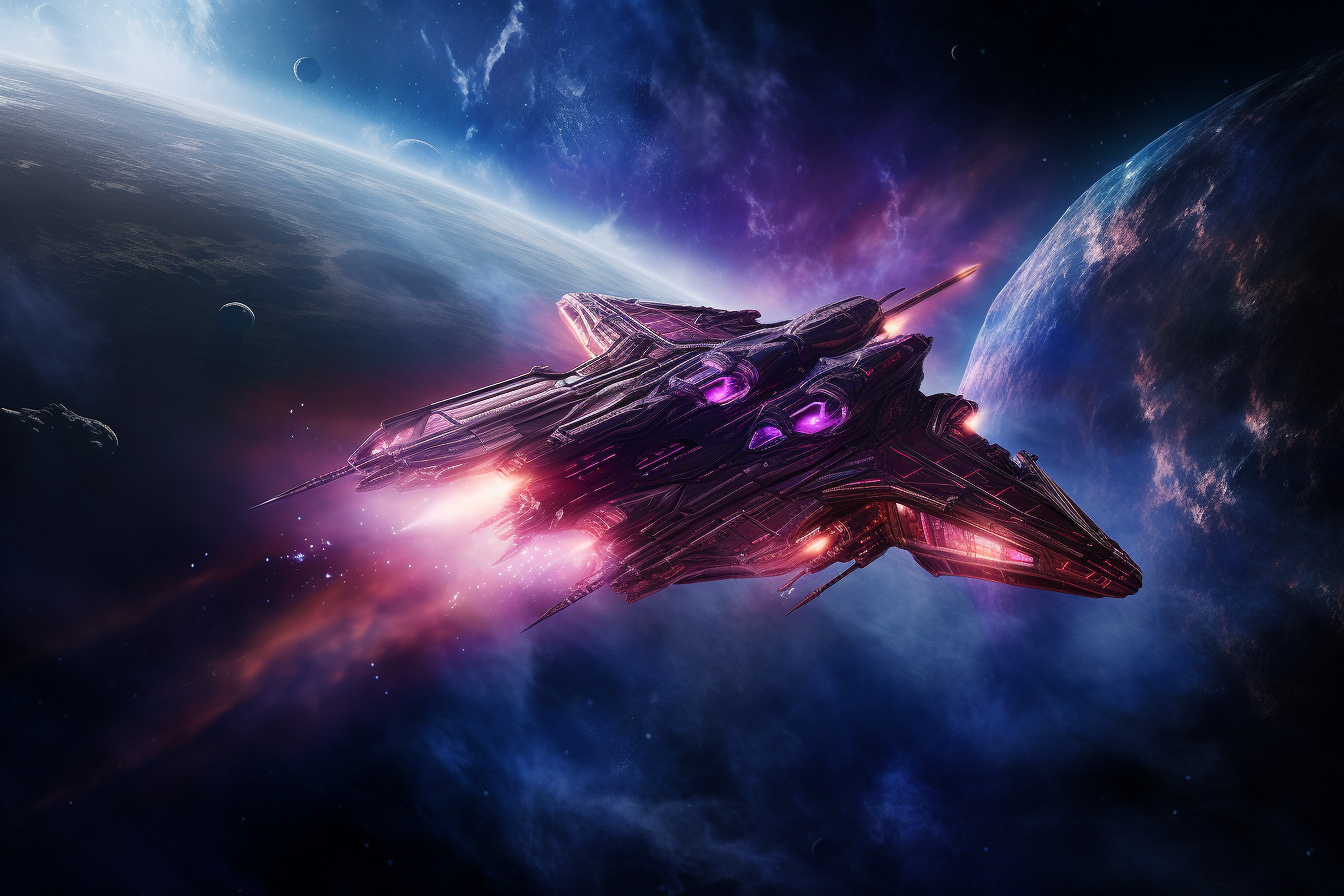 Cosmic ship, Gas clouds, Expansive stellar field, Lustrous tints, Deep purples, HD Desktop Image