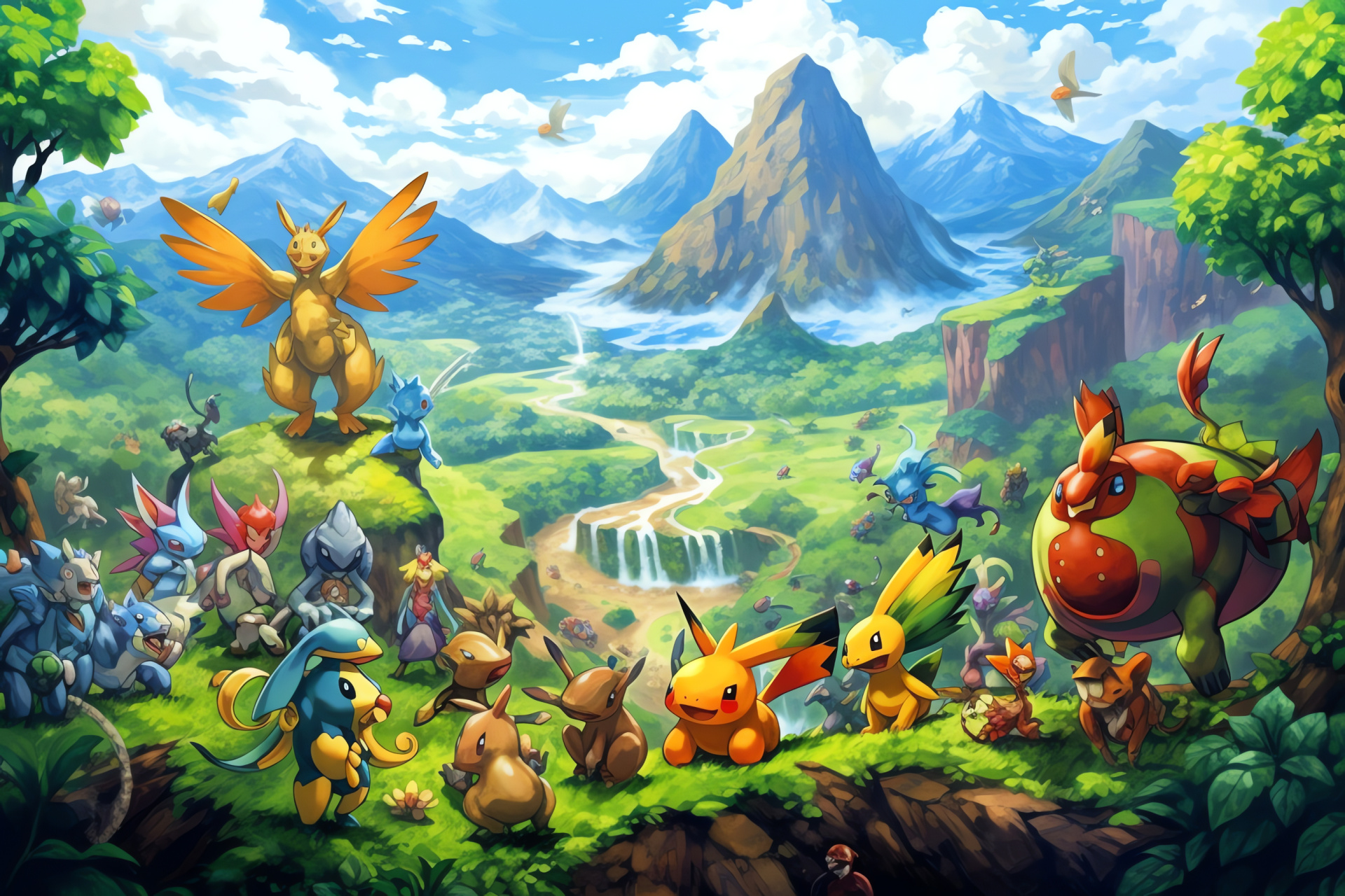 Pokemon Mystery Dungeon narrative, Treecko fighter, Torchic ally, confrontational battle, adversarial Pokemon, HD Desktop Image