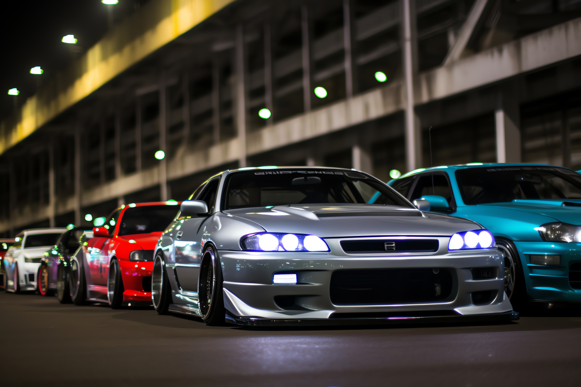 Tokyo car meet, custom rides, advanced tuning, aftermarket parts, Japan car culture, HD Desktop Image