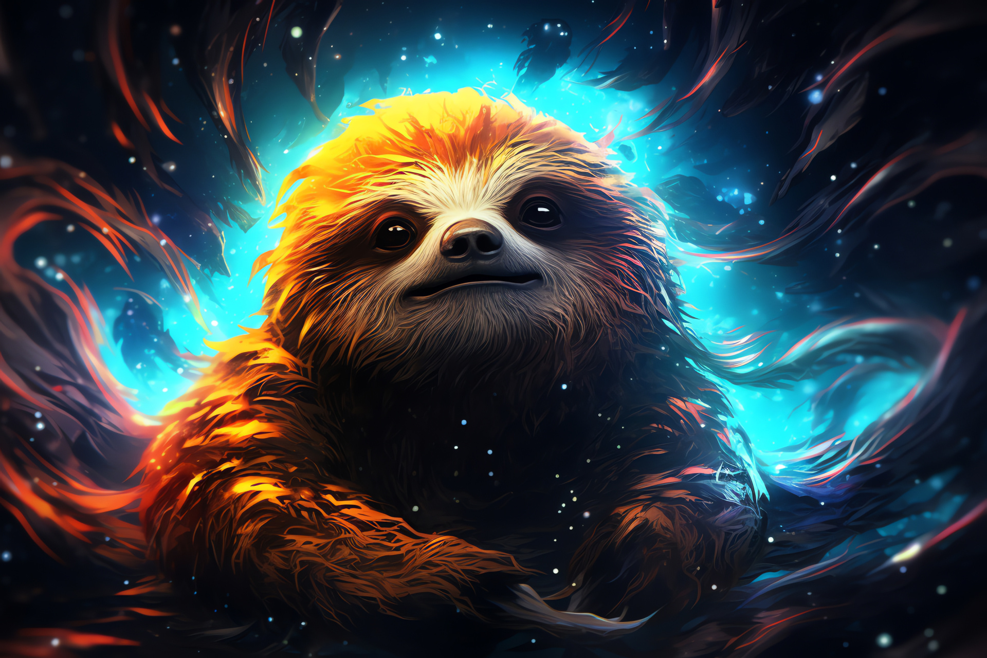 Space Sloth, cosmic being, dark universe ambiance, astronomical entity, deep void, HD Desktop Wallpaper