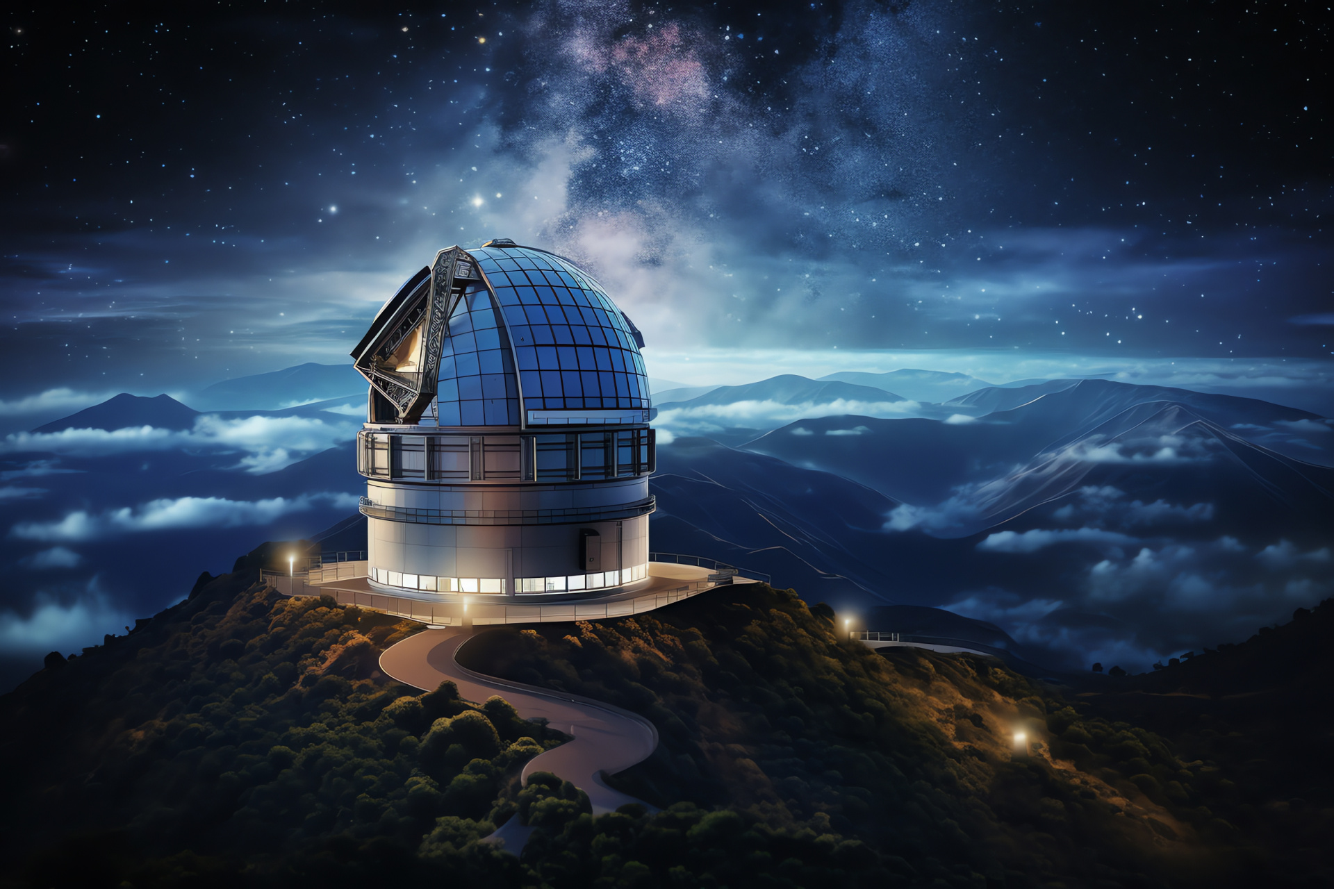 TMT Observatory, Summiteer's view, Celestial spectacle, Nighttime cosmos, Star-filled firmament, HD Desktop Image