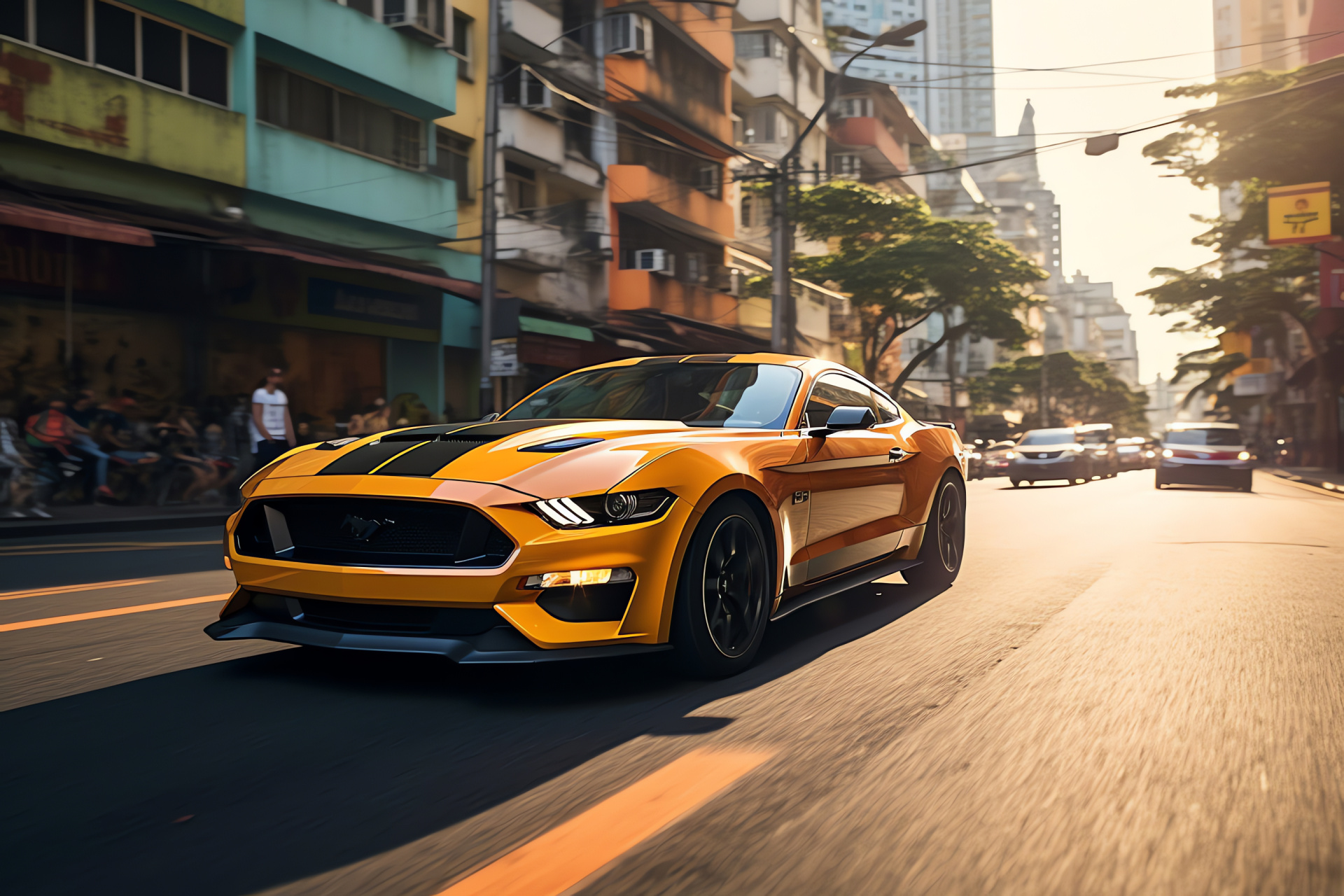 Veilside Ford Mustang GT, Brazilian vista, Monumental city angle, Mustang's raw power, Iconic sports car profile, HD Desktop Wallpaper