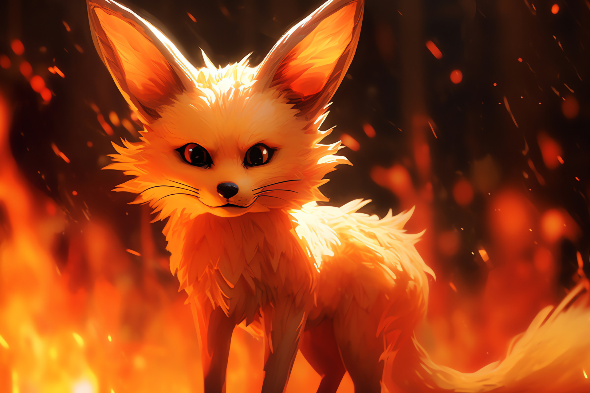 Pokemon Fennekin, Intense focus, Blazing pelt, Fire Pokmon category, Crimson backdrop, HD Desktop Wallpaper