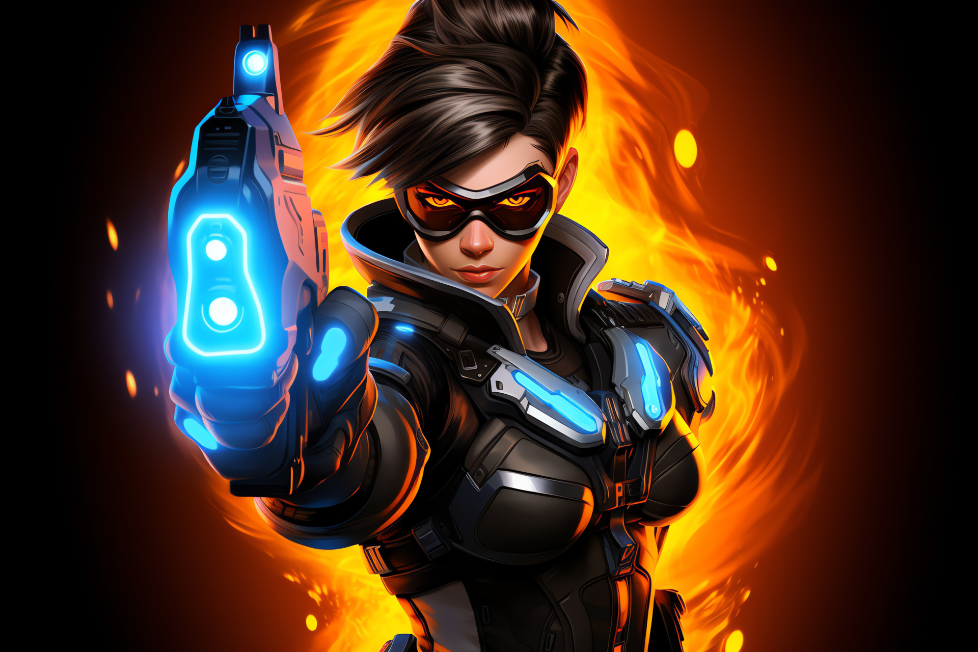 Tracer's Overwatch saga, Time continuum, Heroic figure, Stark contrast illustration, Gaming artwork, HD Desktop Wallpaper