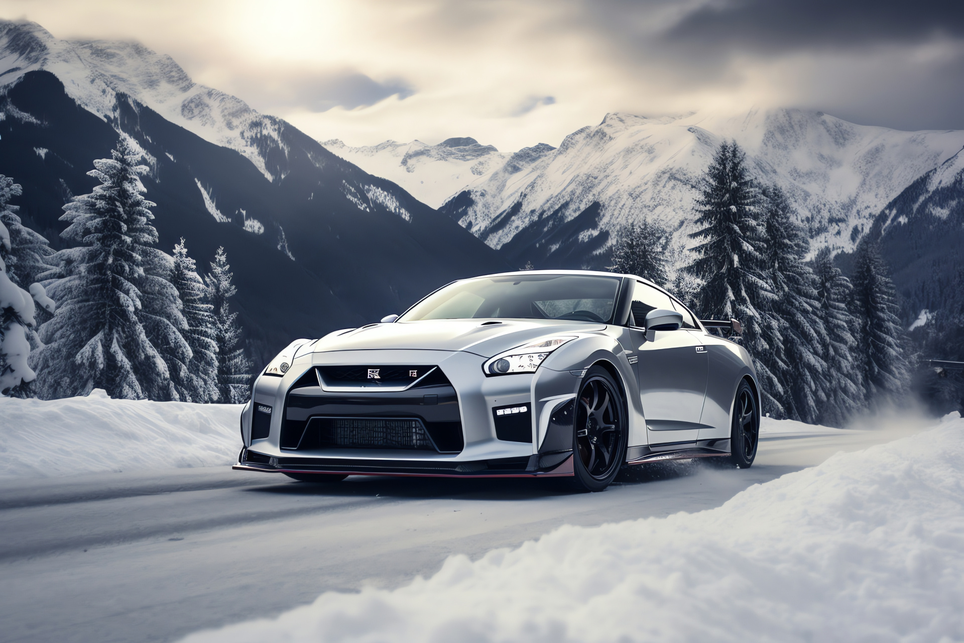 GT-R NISMO expertise, alpine backdrop, motorsport package, precision engineering, exotic car detail, HD Desktop Wallpaper