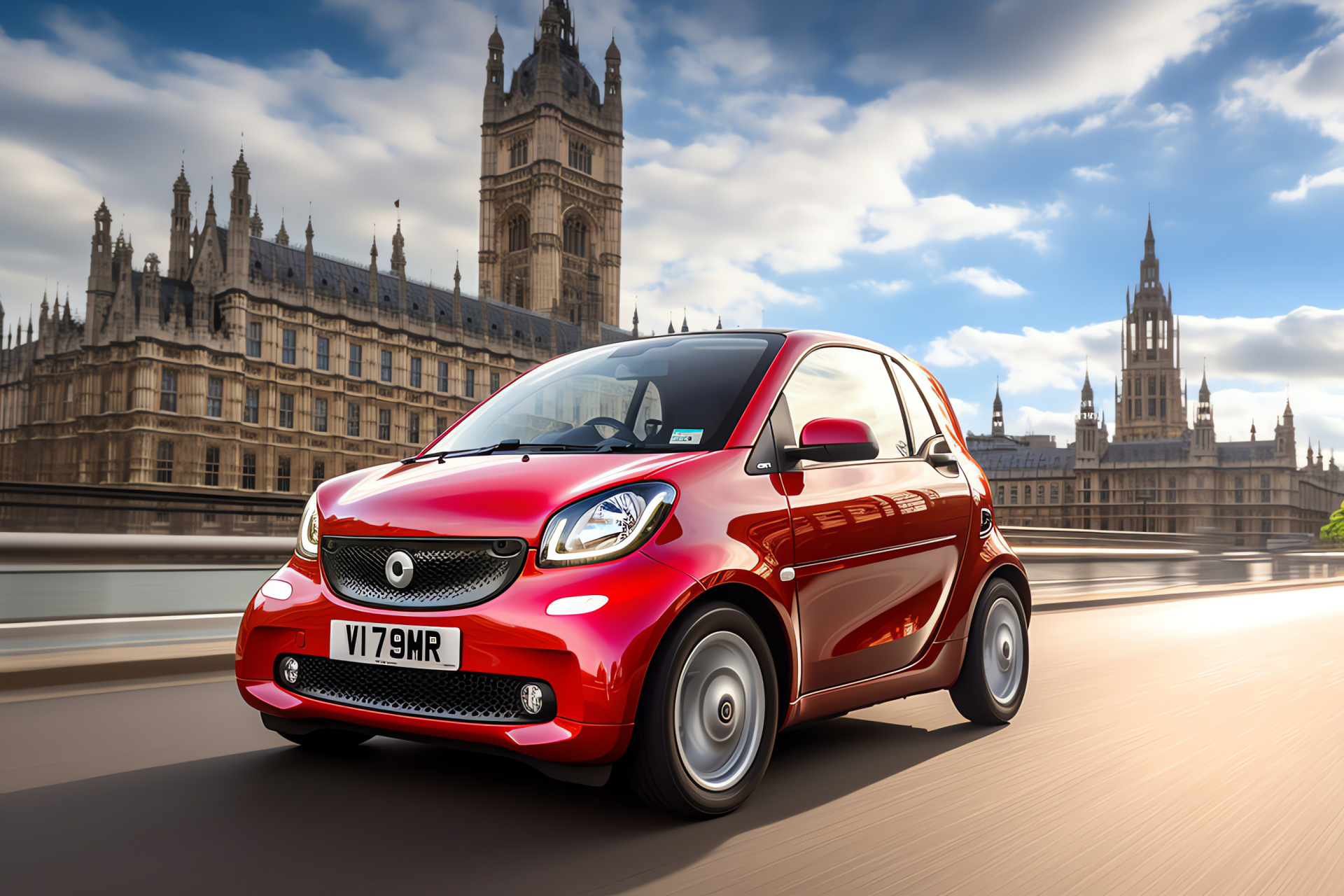 Smart Car London fleet, Eco-friendly urban taxi, Royal city tour, Iconic British bridges, Metropolitan vibrancy, HD Desktop Wallpaper