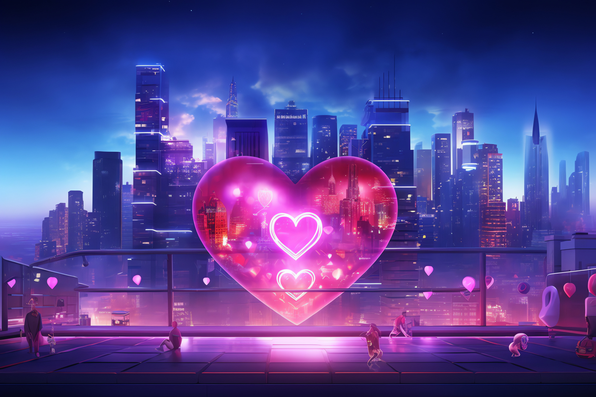 Lover's holiday technology, Valentine's sci-fi theme, Urban skyline, Advanced metropolis, Architectural marvels, HD Desktop Wallpaper