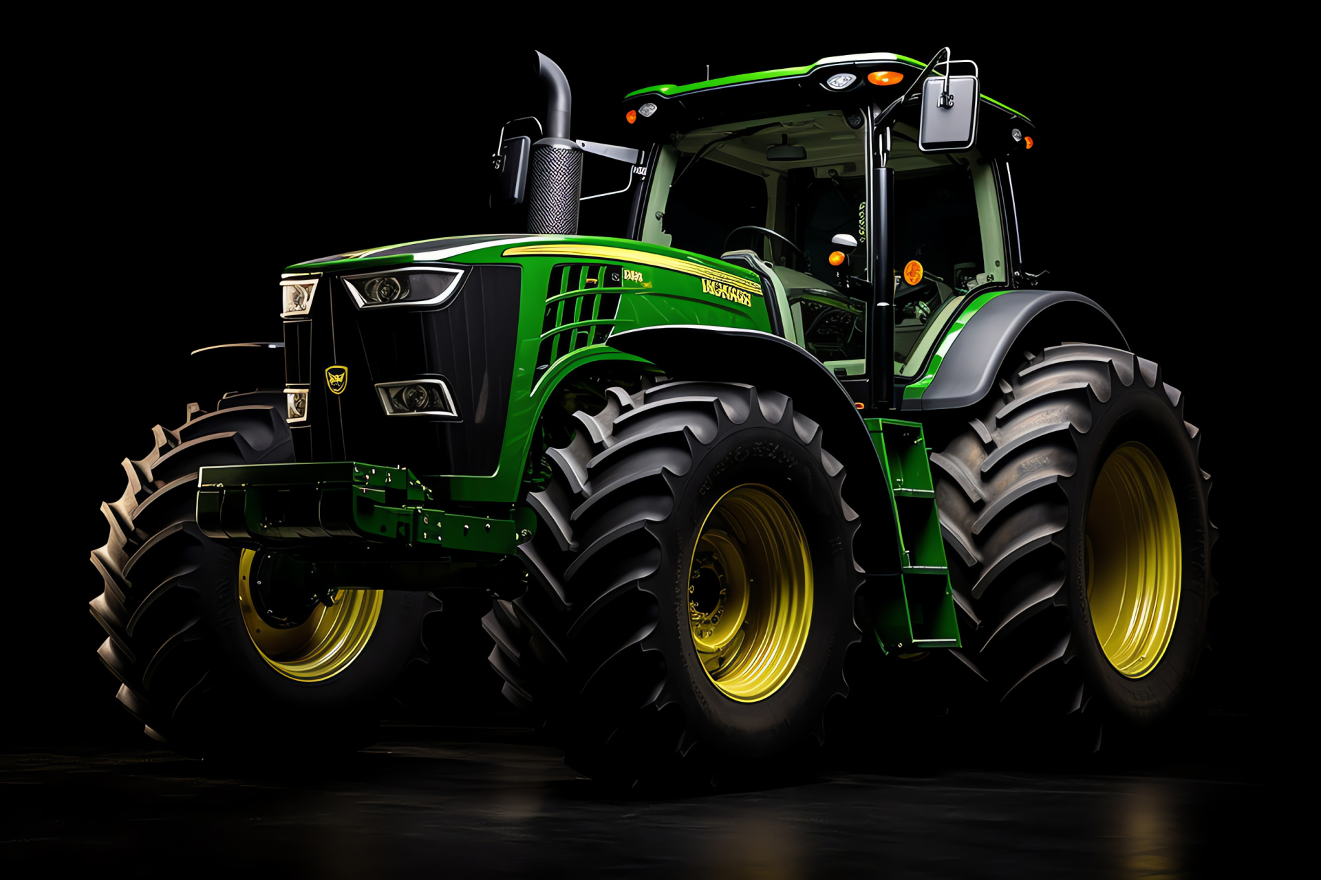 John Deere 7R tractor, Modern farm machinery, Agriculture technology, Sleek black appearance, Monochrome theme, HD Desktop Image