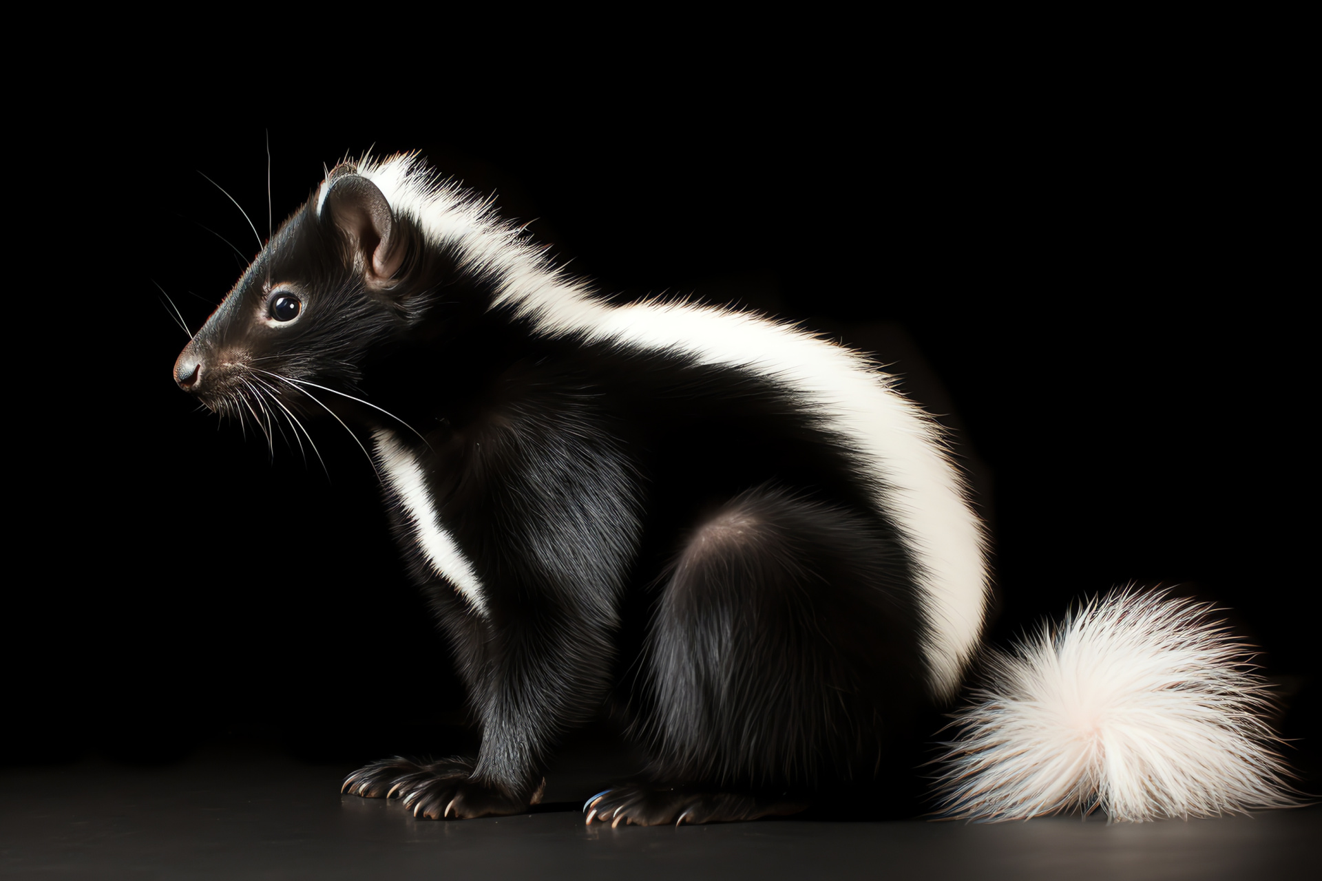 Nocturnal skunk, Contrasting fur, Nature's pattern, Wildlife detail, Black and white, HD Desktop Wallpaper