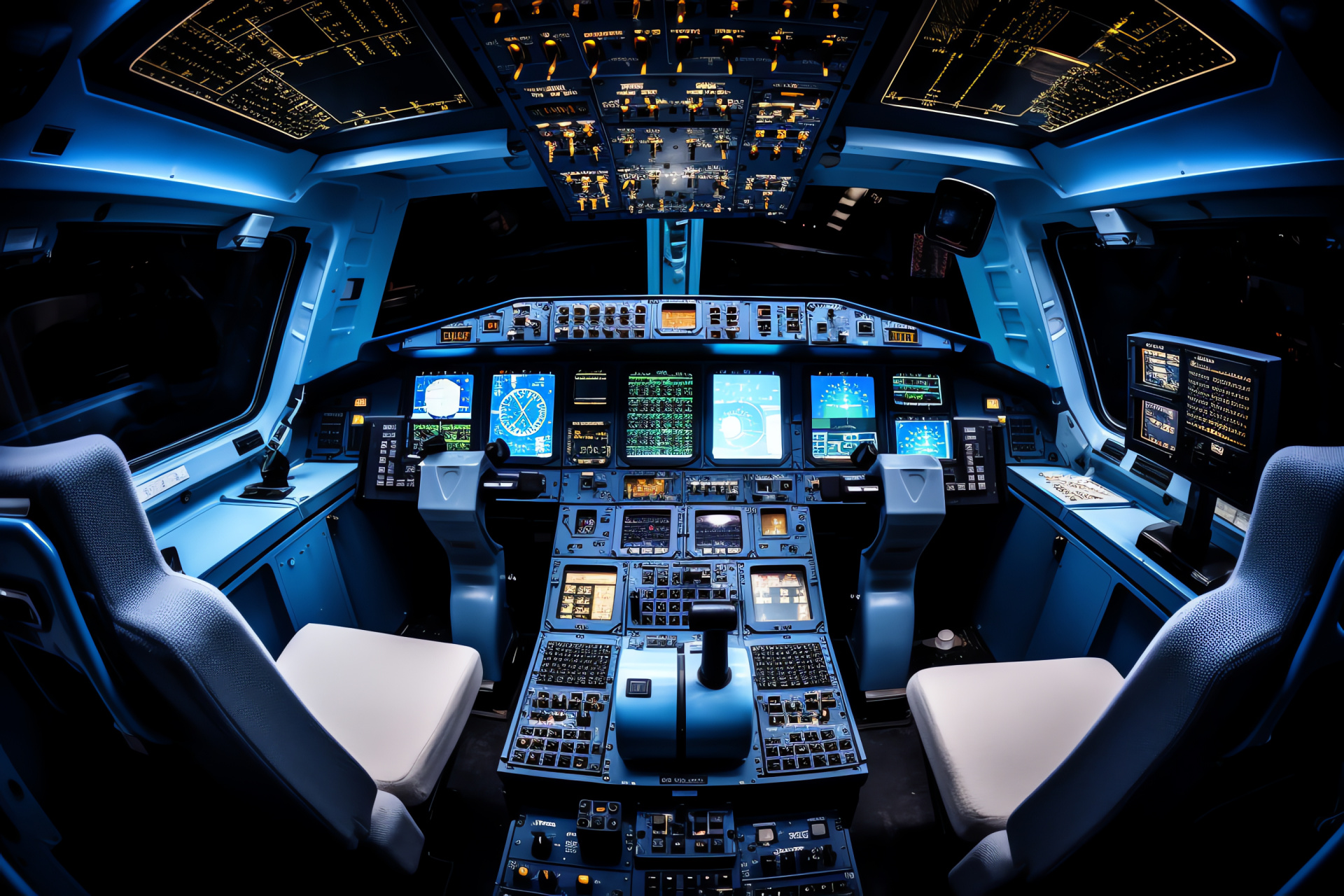 Pilots' dashboard, Flight management systems, Navigational cockpit, Control mechanism, Astronaut command post, HD Desktop Wallpaper