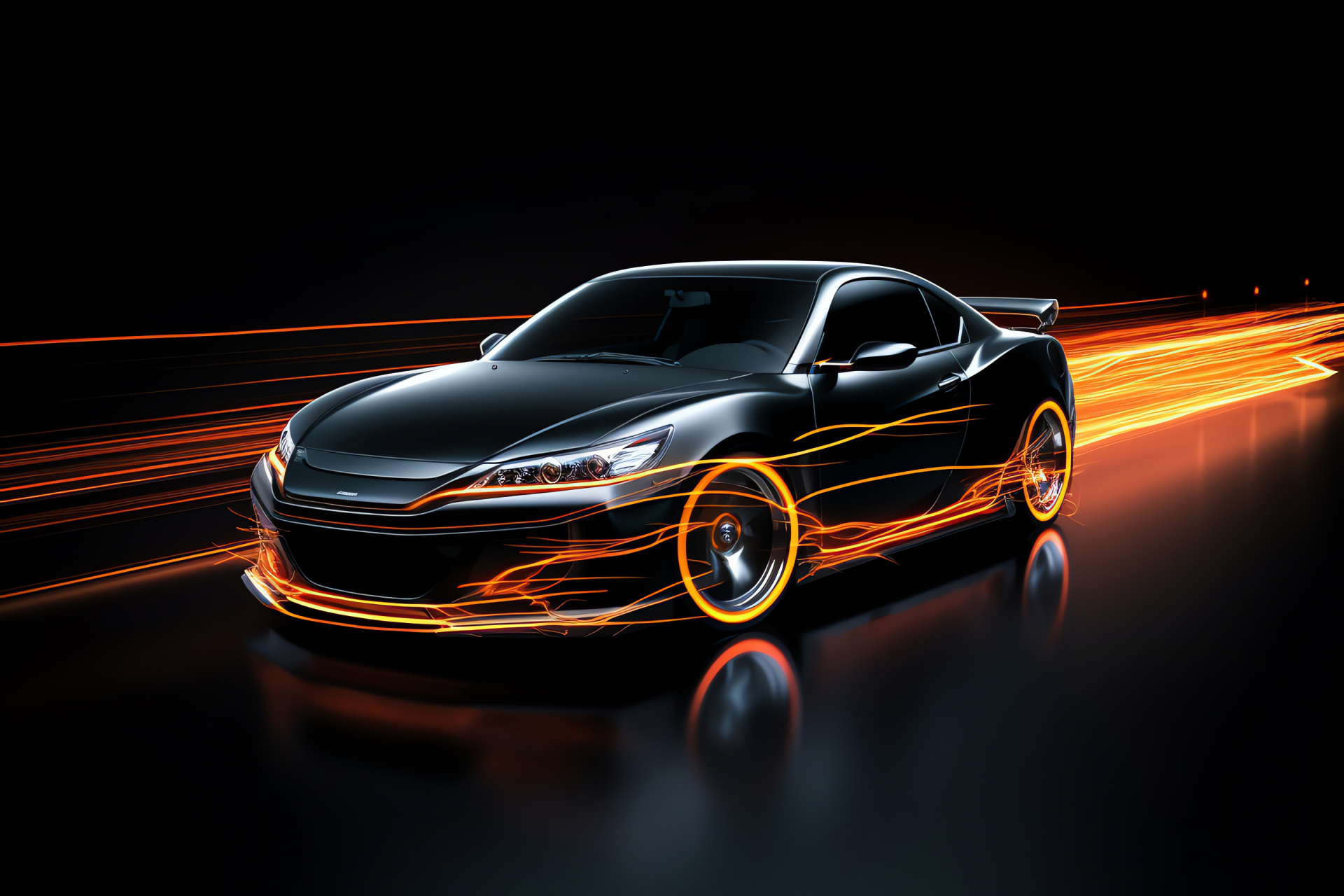 S15 Silvia stance, High-angle shot, Glossy black aesthetics, Luminous highlights, Sporty silhouette, HD Desktop Image