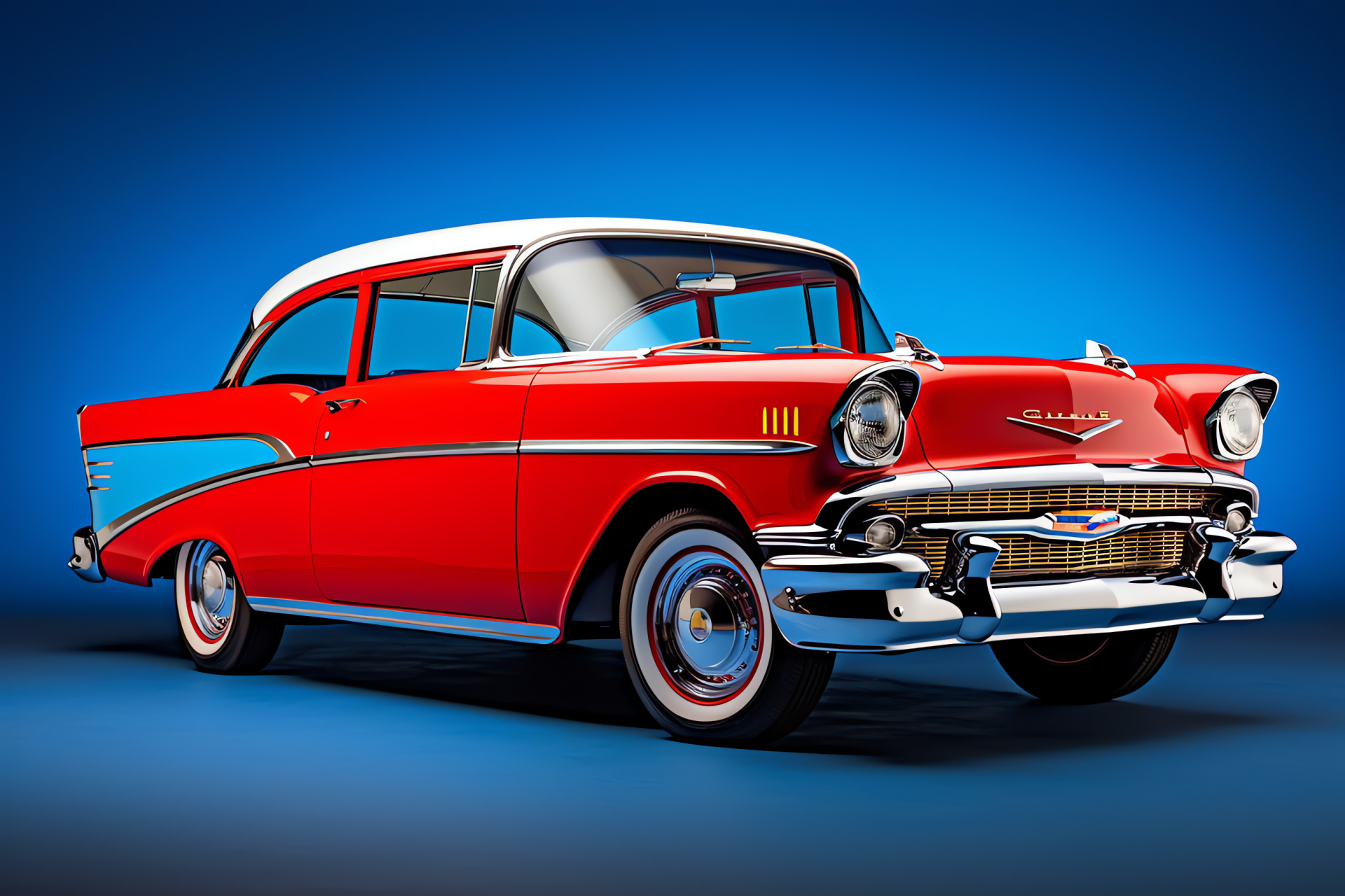 Chevrolet Bel Air 1957, Vintage automotive design, Red classic vehicle, Collector car, Retro style, HD Desktop Image