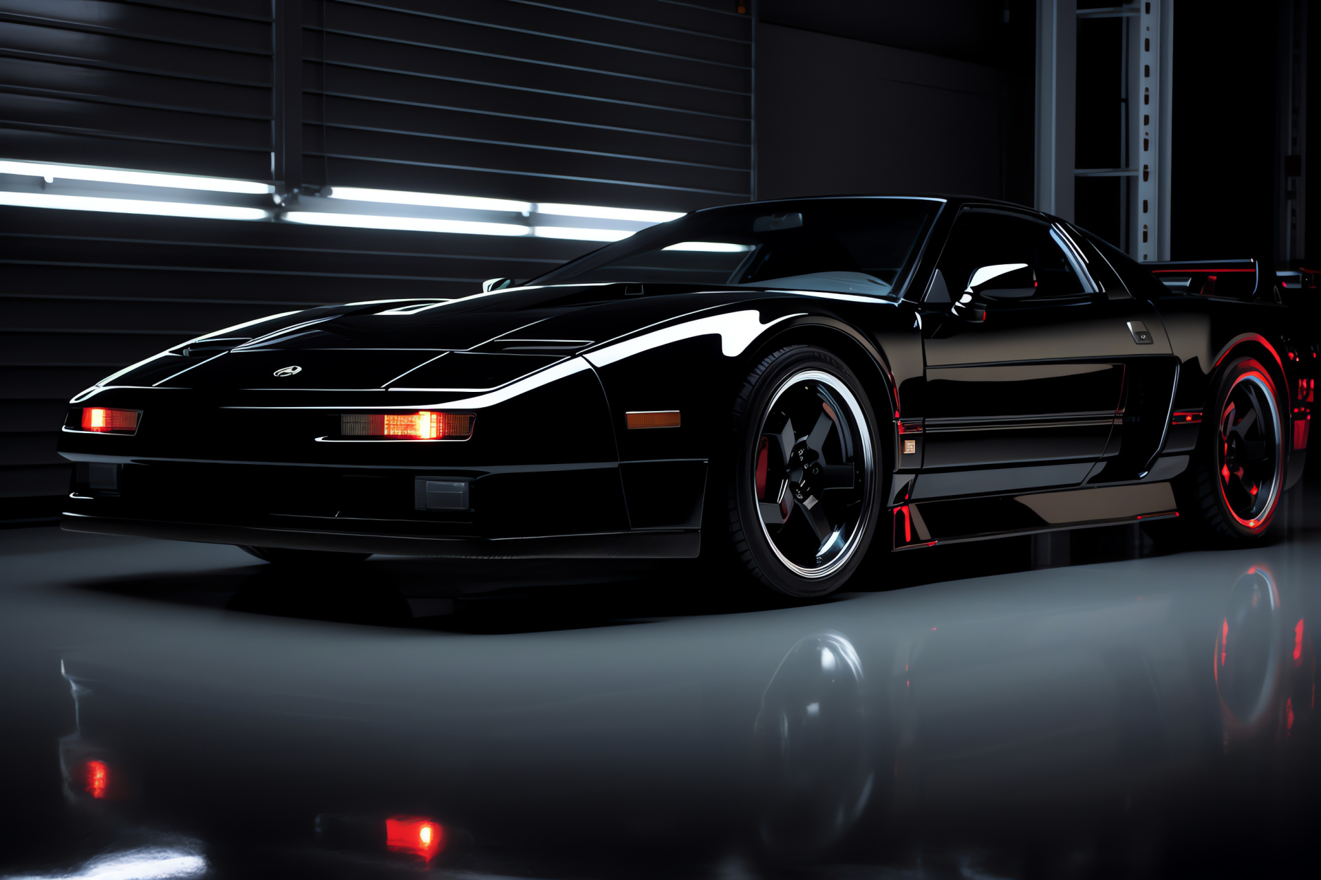 Nissan 300ZX Turbo, Race track ready, Sleek black sports car, Performance vehicle, Pit lane action, HD Desktop Image