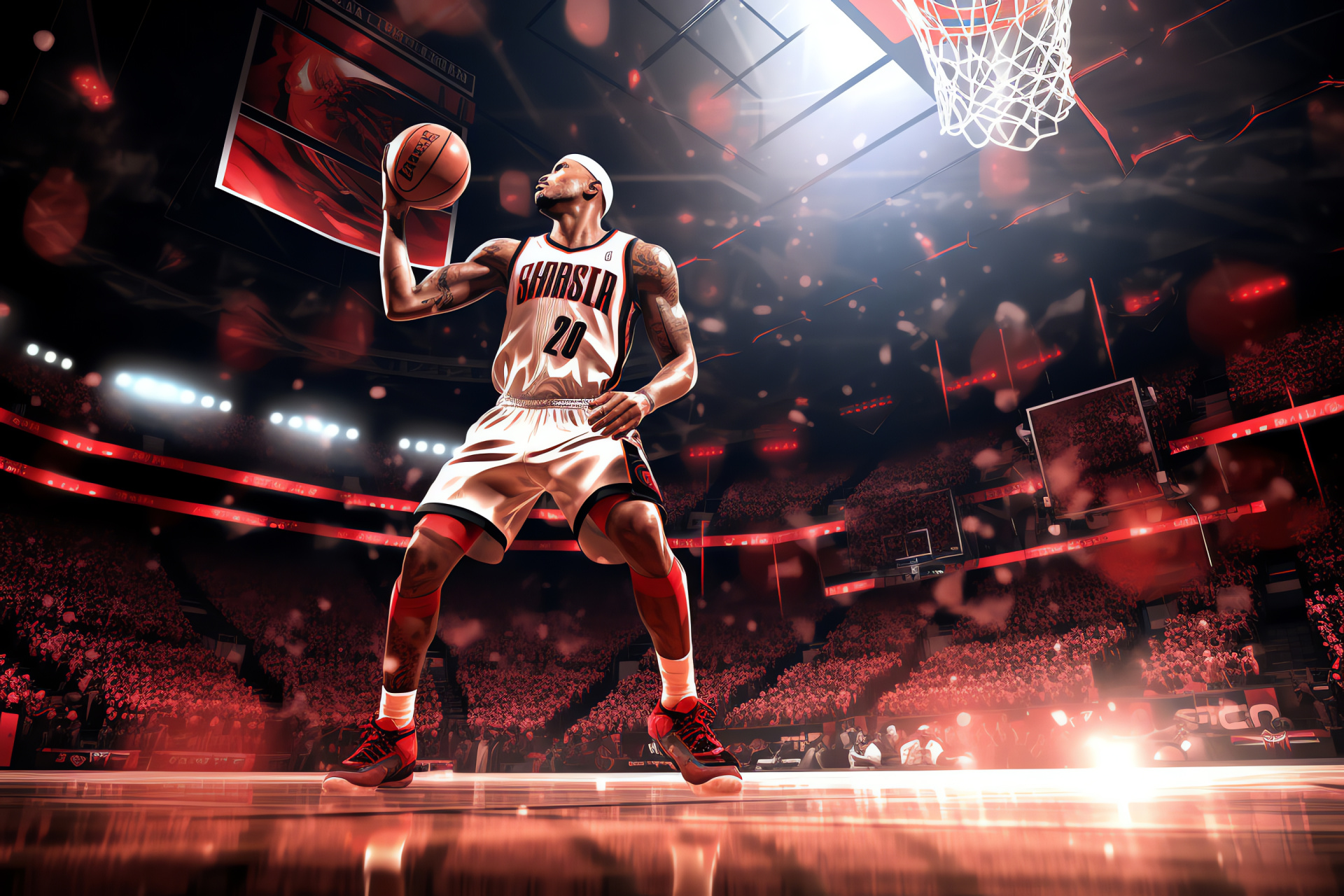 NBA Live simulator, Basketball gaming program, Damian Lillard avatar, Court strategy illustration, Digital sport, HD Desktop Wallpaper