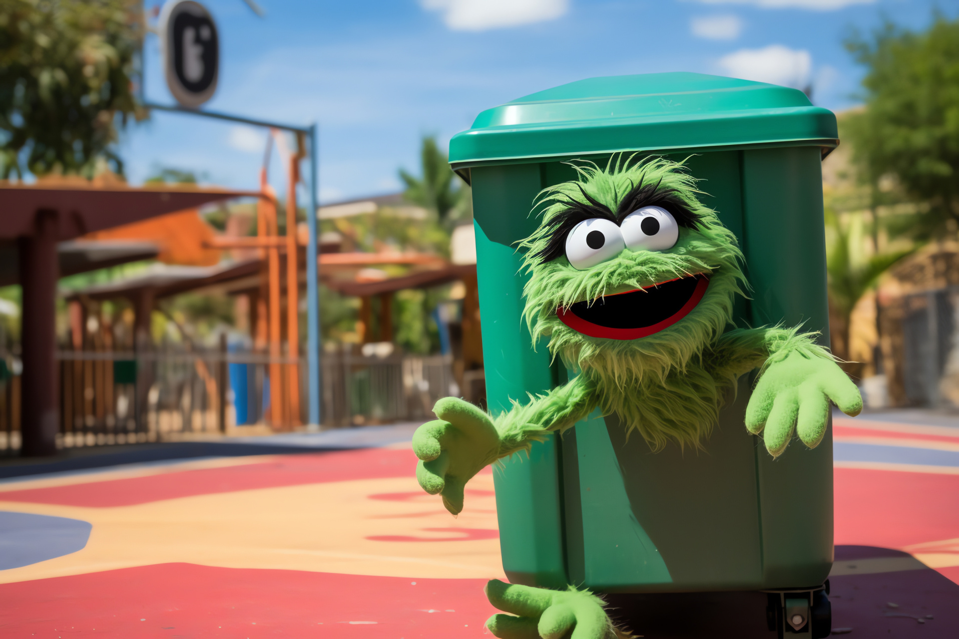 Oscar's trashcan home, iconic grouch image, pint-sized audience, prohibition sign, Sesame Street classic, HD Desktop Wallpaper