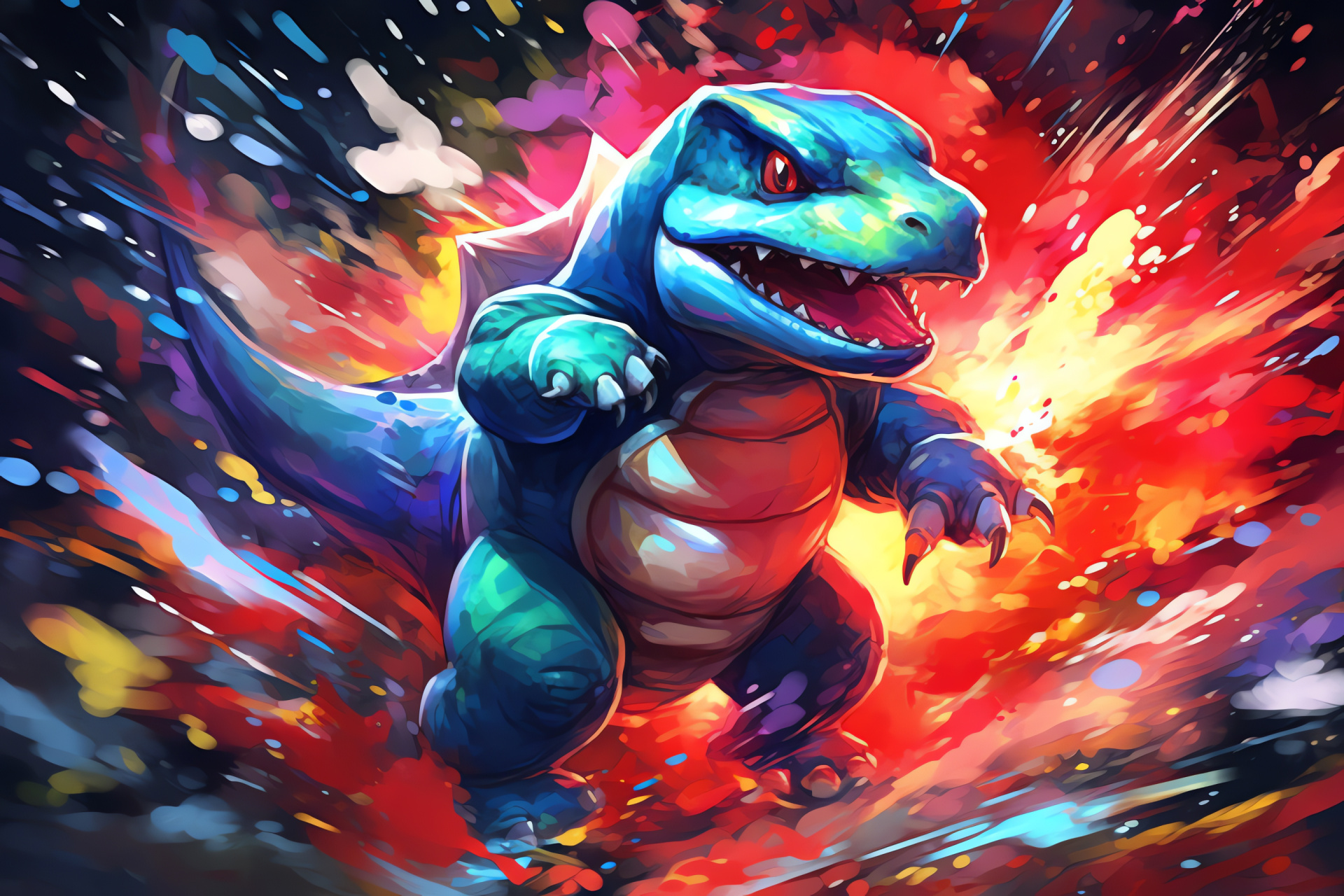 Totodile Pokmon, Aggressive display, Domineering posture, Raw power, Inherent wildness, HD Desktop Wallpaper