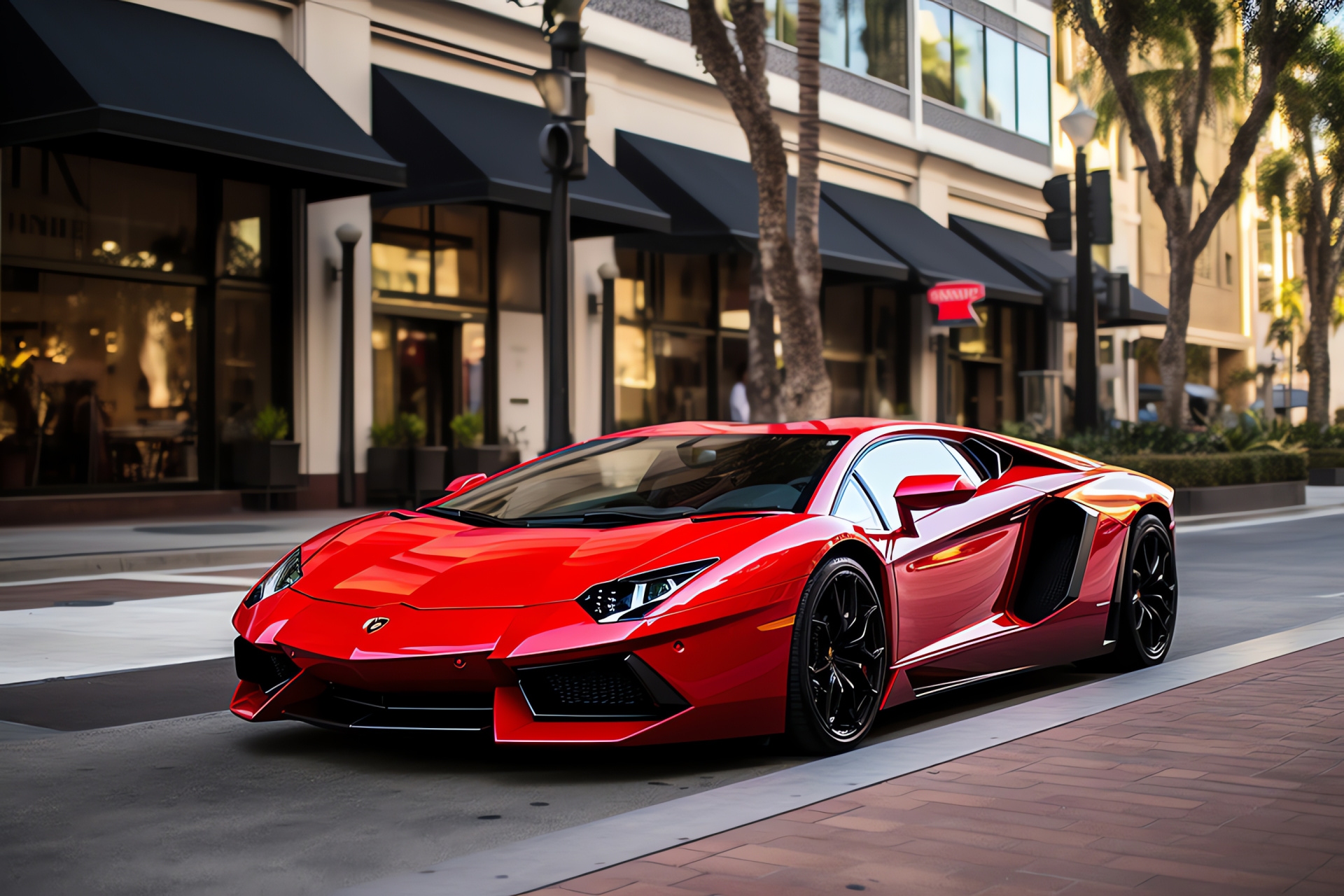 Lamborghini Aventador view, Beverly Hills Rodeo, Exterior vehicle red, Super car lines, California premium auto, HD Desktop Wallpaper