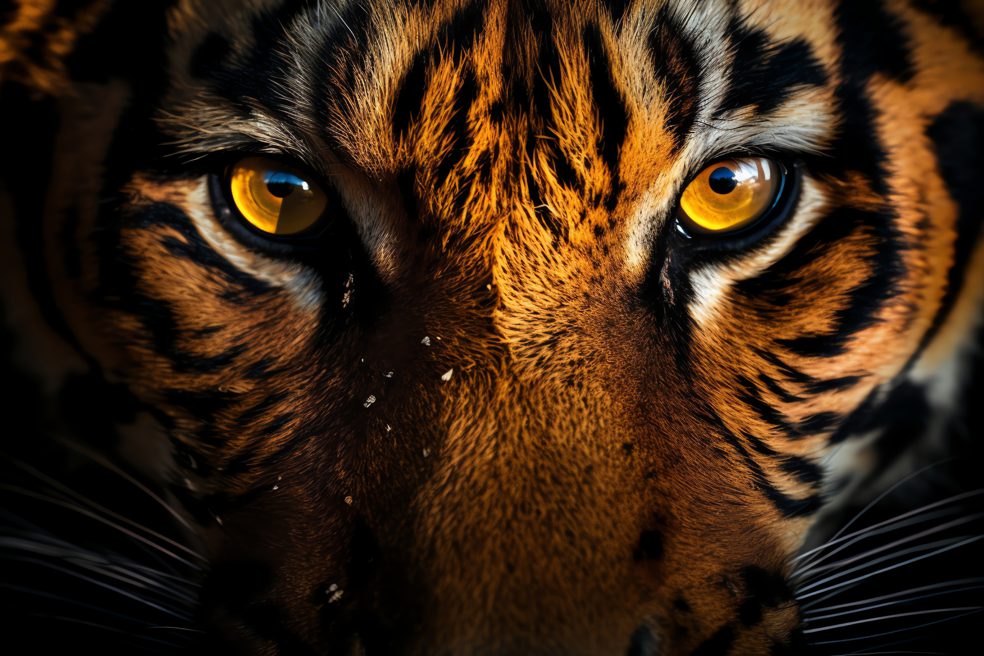 Tiger focal gaze, Feline wisdom symbol, Jungle mystery ambiance, Cat deep amber hues, Bengal tiger sight, HD Desktop Image