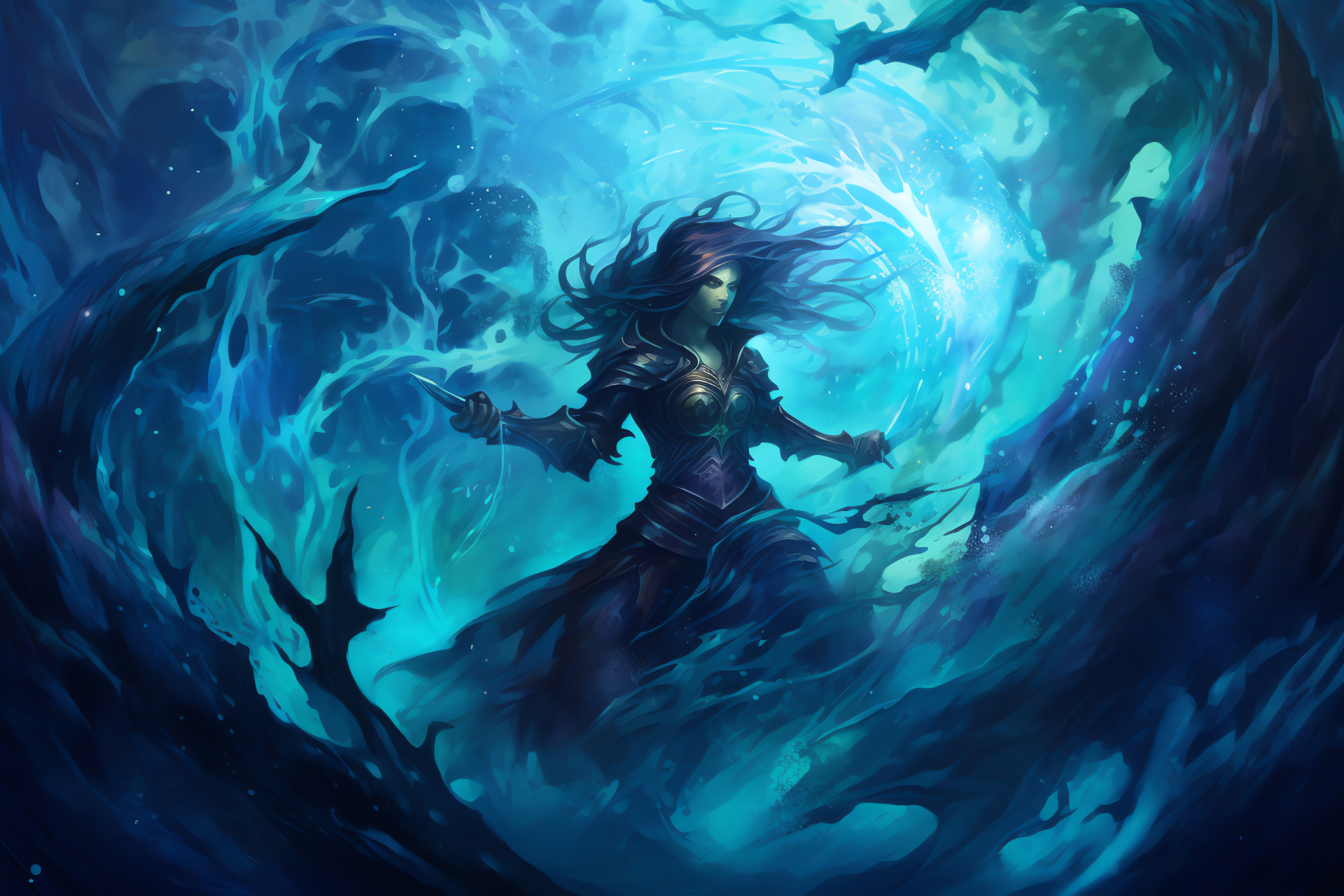 MTG scene, Underwater sovereign Kiora, Aquatic protector, Marine depth, Tidal dominion, HD Desktop Wallpaper