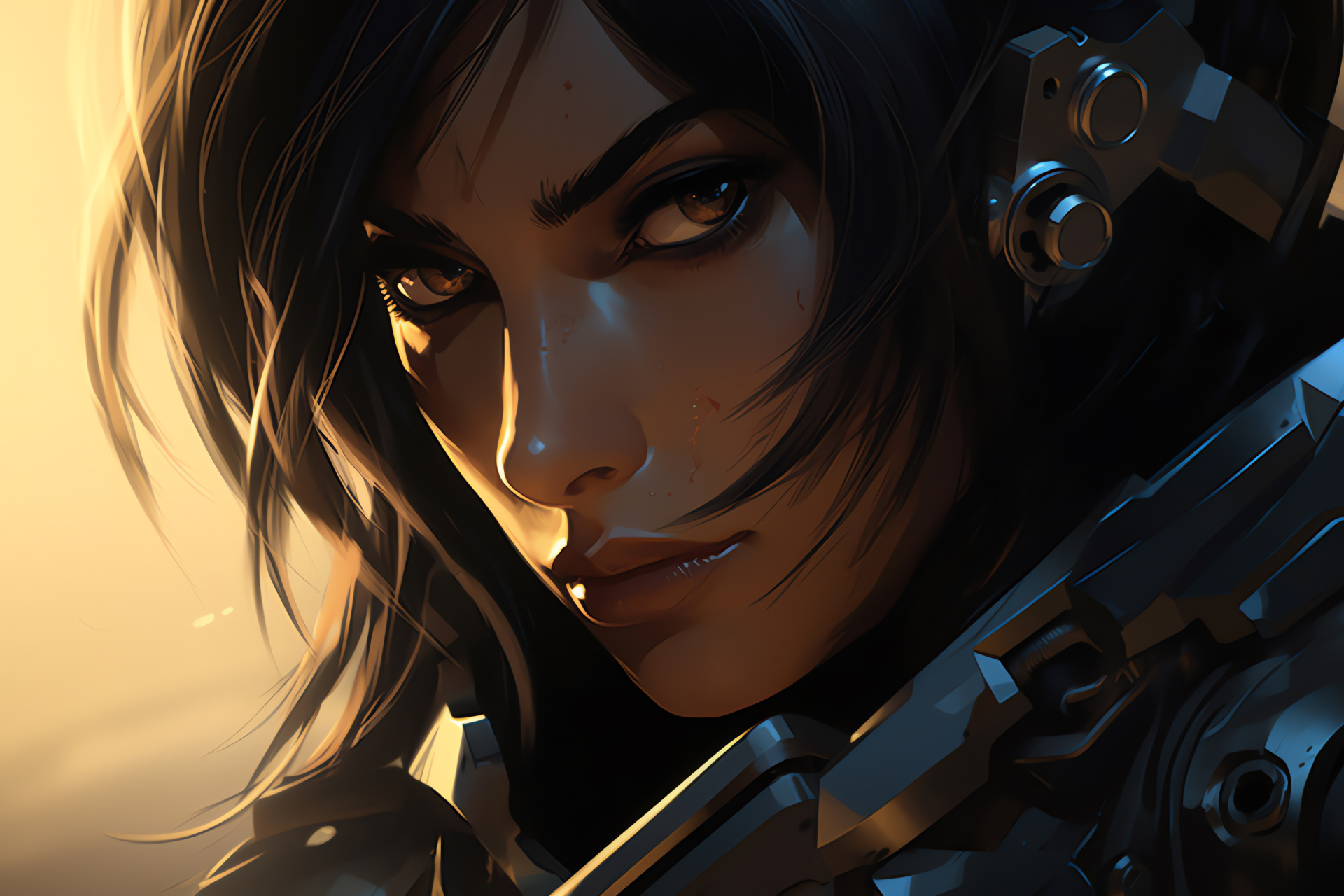 Pharah, Overwatch vigil, Silver stare, Artillery showcase, Monotone contrast, HD Desktop Wallpaper