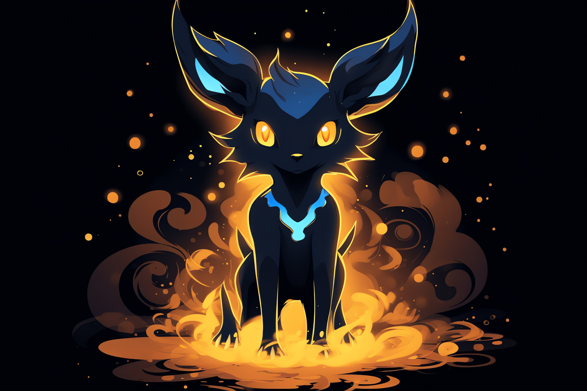 Nocturnal Umbreon, Sharp yellow gaze, Ancient wisdom aura, Alert hunter position, Pokmon mystique, HD Desktop Wallpaper