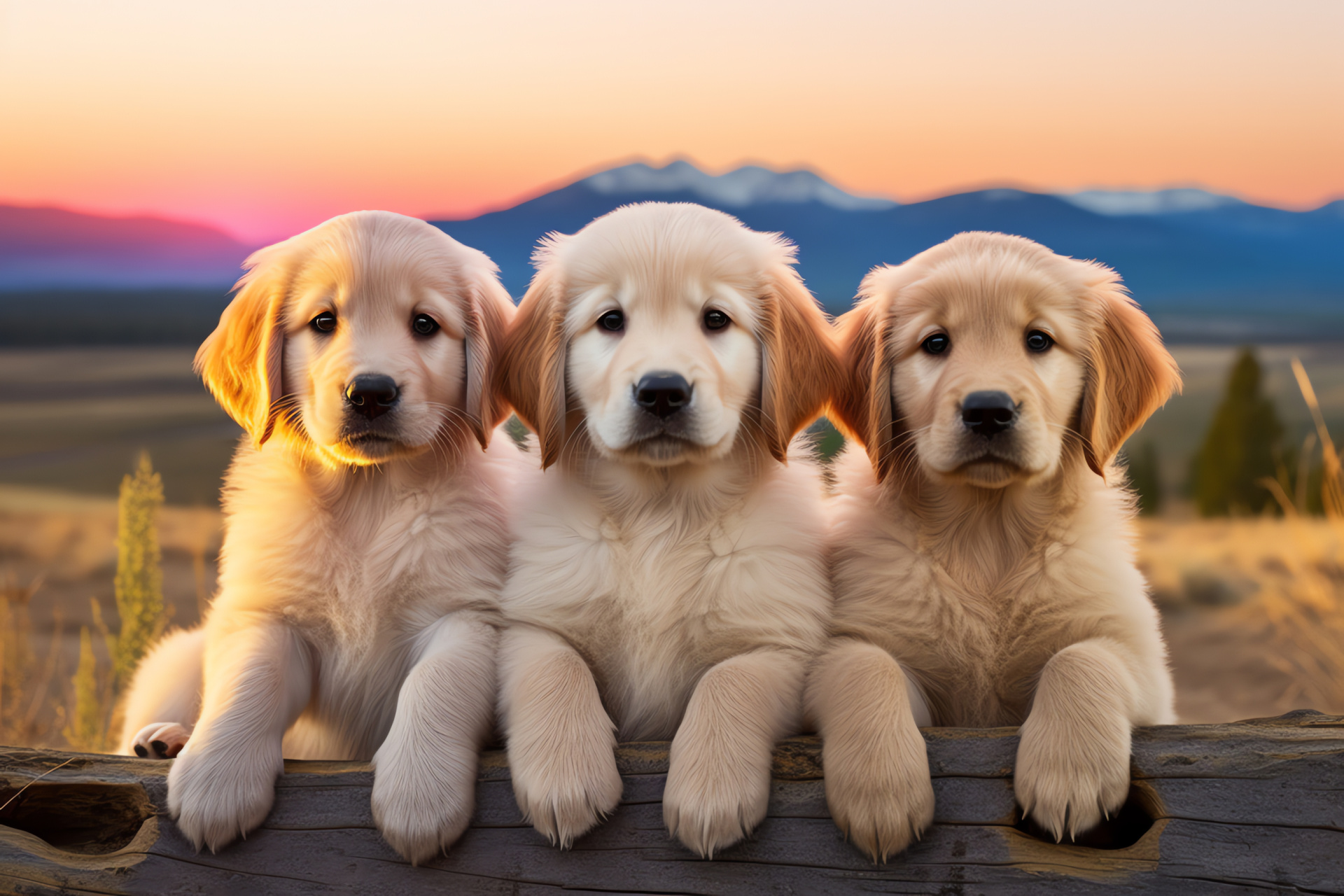 Golden Retriever puppies, Amber-eyed canines, Pet companions, Lustrous fur, Picture shot, HD Desktop Image