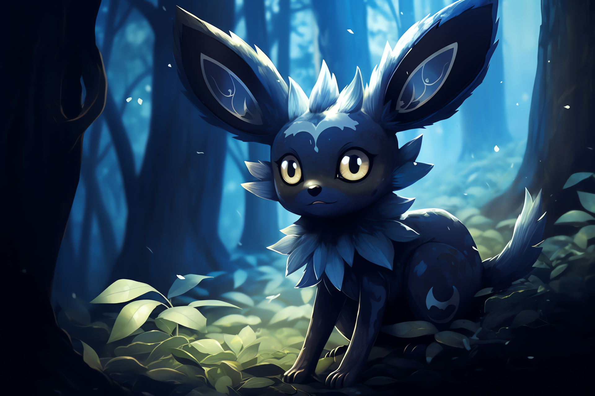 Pokemon Umbreon, Old woods, Lunar illumination, Hidden glade, Nocturnal hue, HD Desktop Image