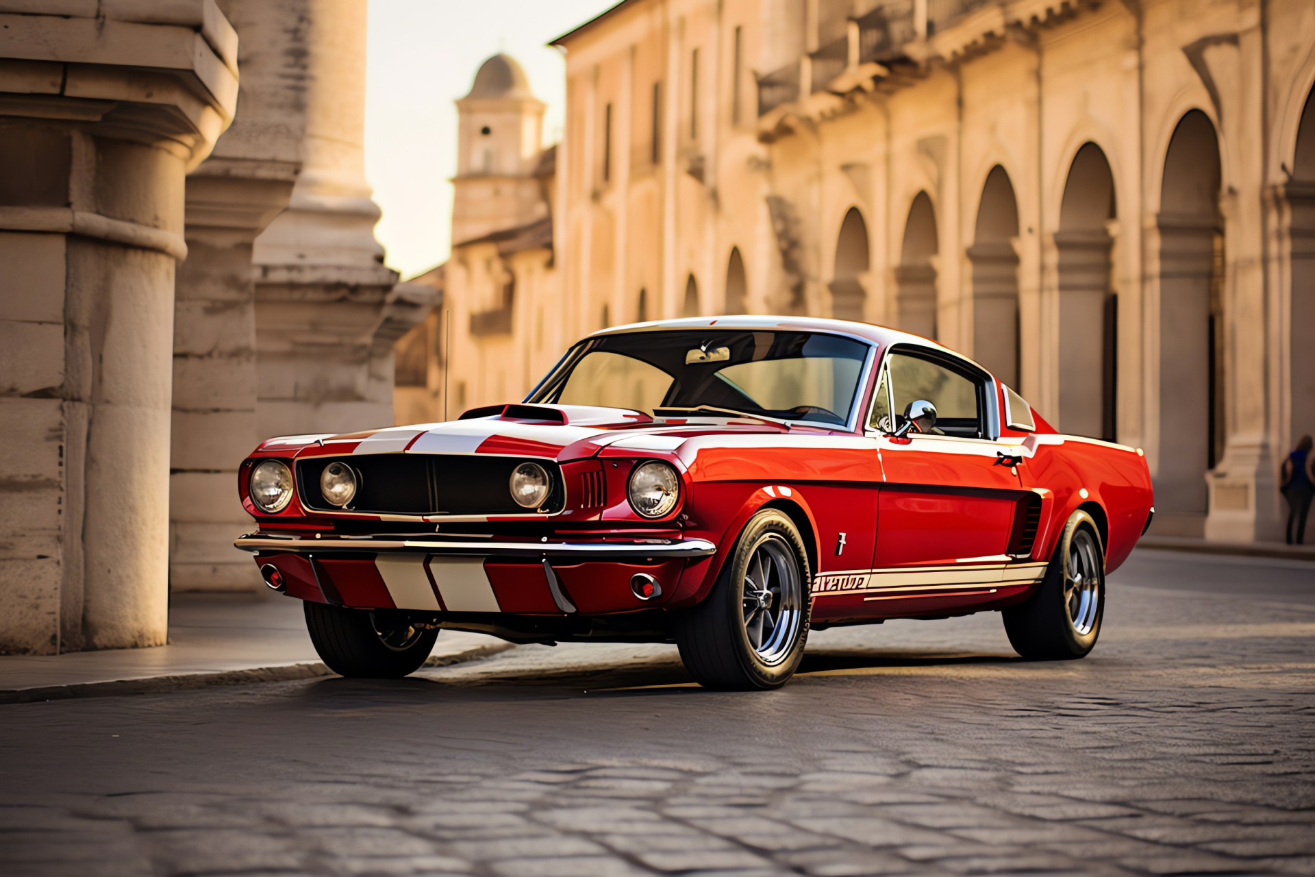 Ford Mustang GT350, Roman streets, Via Veneto glamour, Auto elegance, European motoring, HD Desktop Image