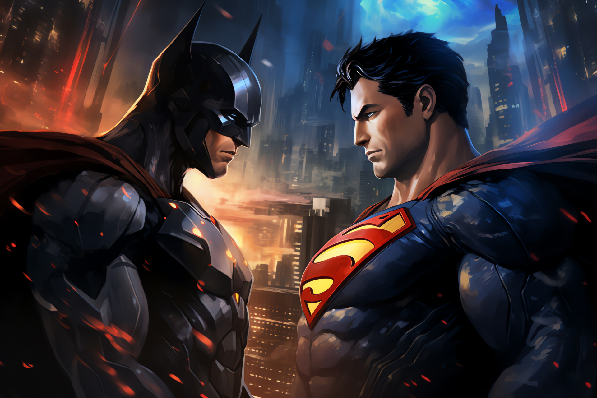 Superman alongside Batman, comic book icons, vigilance, purposeful glares, vigilante duo, HD Desktop Wallpaper