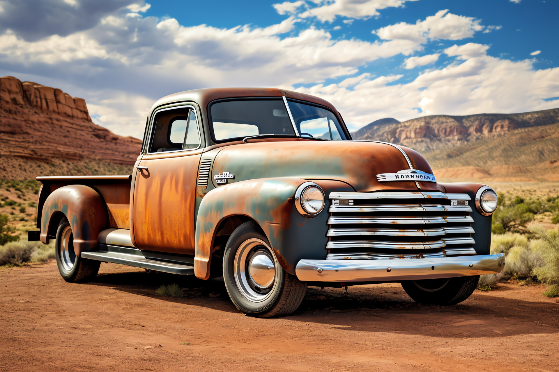 Chevrolet pickup nostalgia, Dusty road travel, Vintage automotive design, Classic truck style, American auto icon, HD Desktop Wallpaper