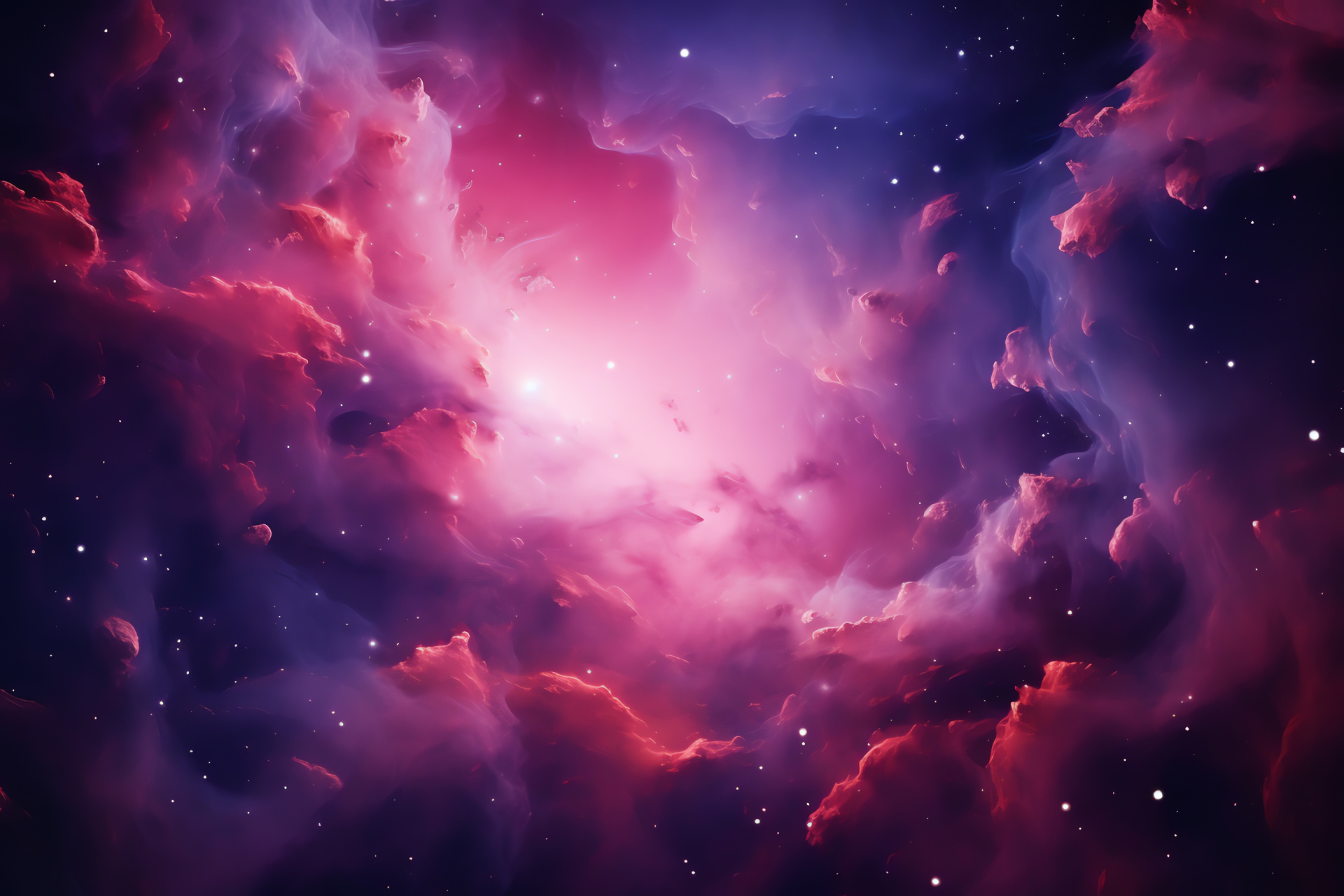 Galactic congregation, vibrant star clusters, cosmic hues, interstellar pink nebulae, HD Desktop Wallpaper