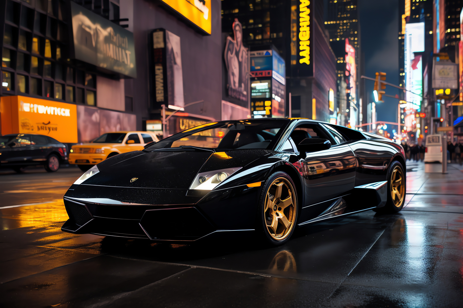 Lamborghini Murcielago Versace, New York's ambiance, Evening city glamour, Fashion industry crossover, Limited edition luxury, HD Desktop Image