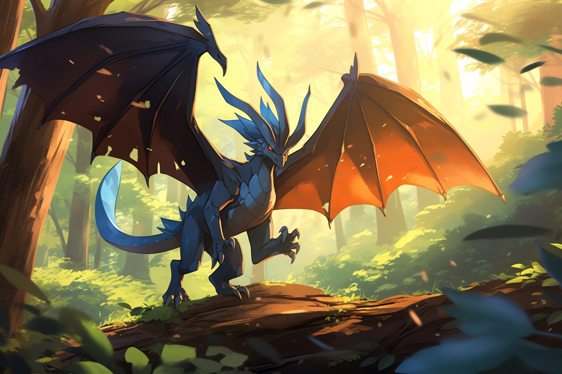 Pokemon mastery, Charizard flight, Verdant woodland, Aerial agility, Forest background, HD Desktop Image