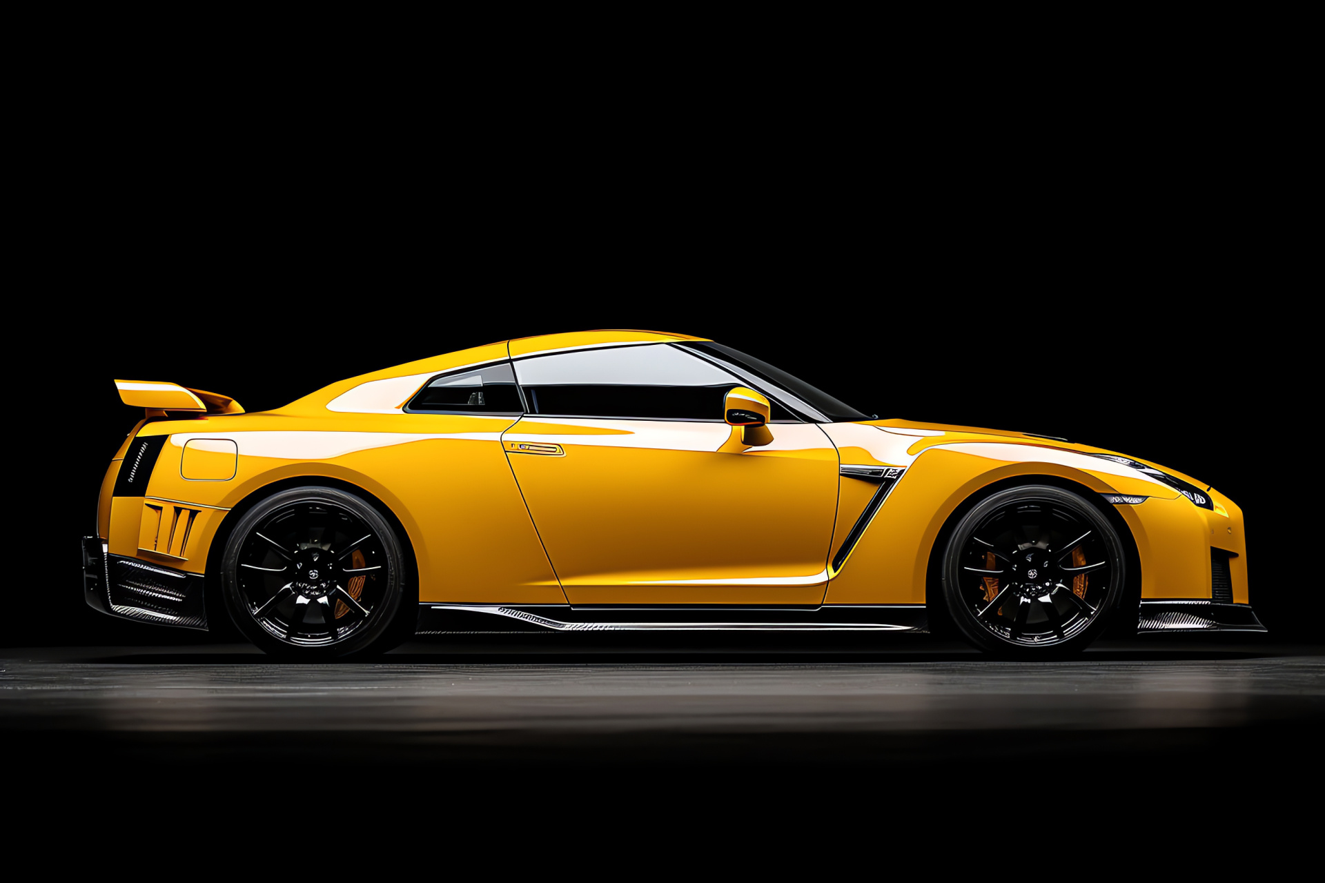 Nissan GTR R35 profile, Automotive design, Side pose, Yellow hue, Performance car, HD Desktop Wallpaper