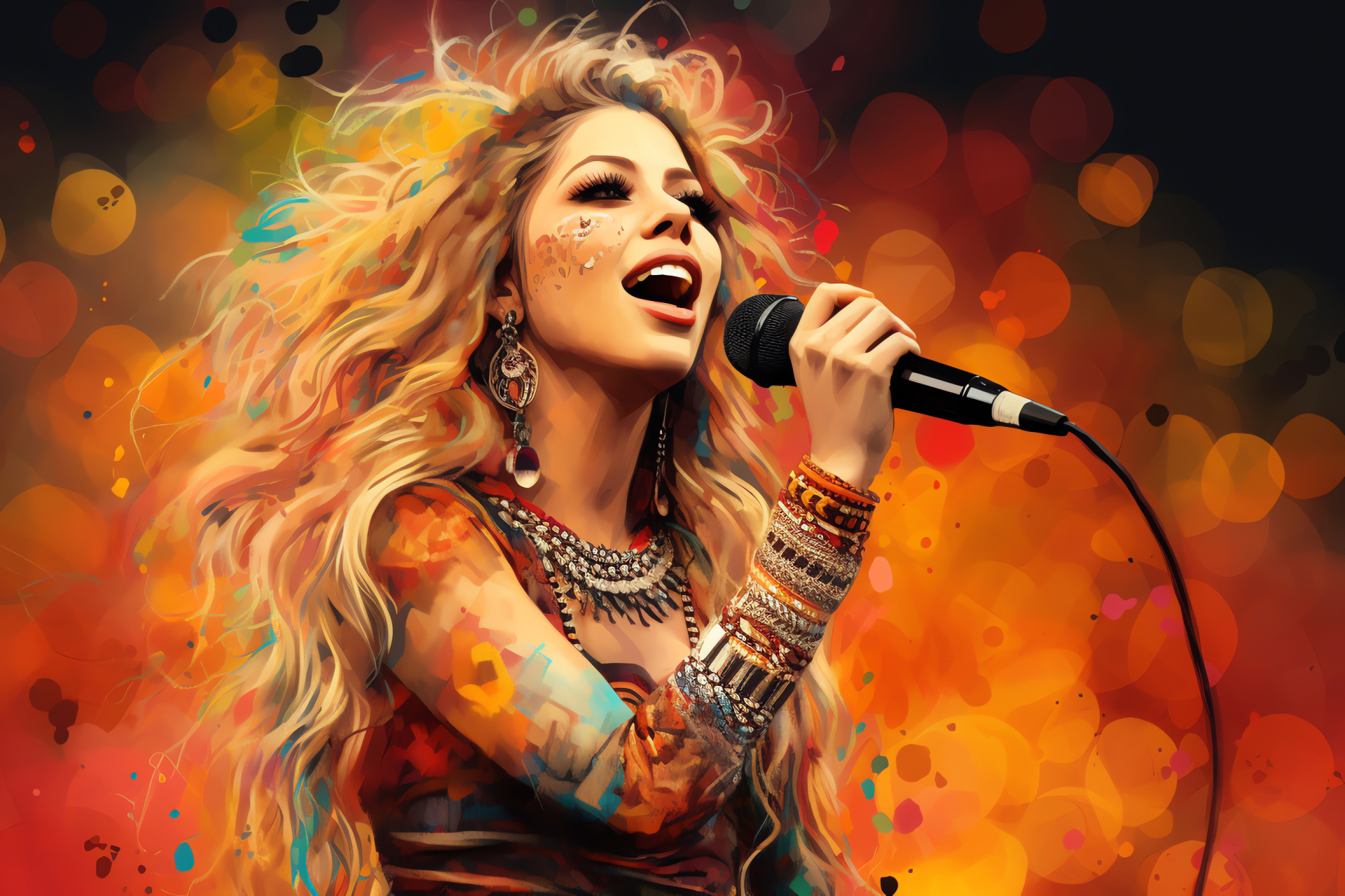 Shakira, International music star, Detailed close-up, Audio equipment, Hand tattoos, HD Desktop Wallpaper