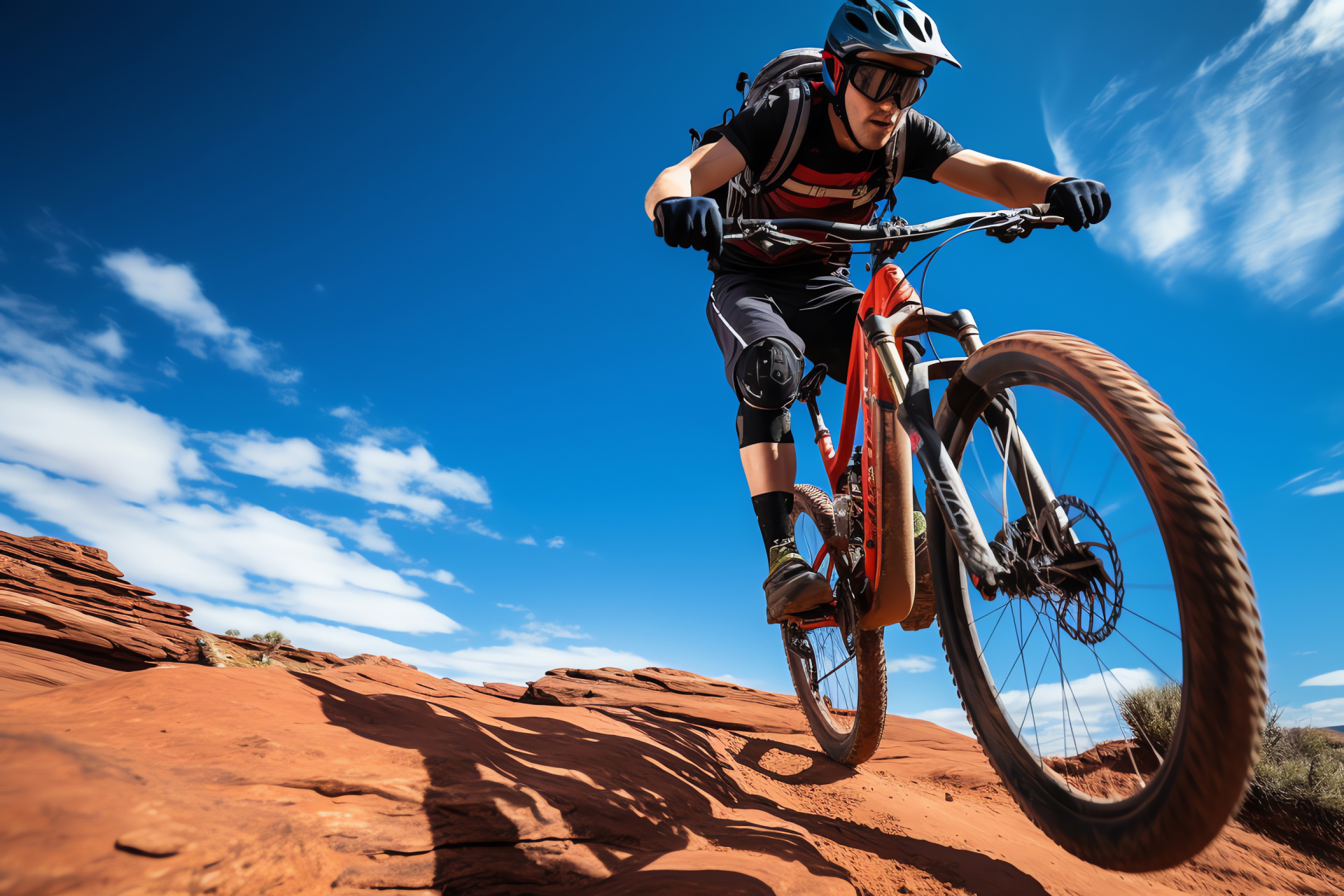 Moab MTB slickrock challenge, Red sandstone biking, Biker skill showcase, Utah adventure terrain, Off-road cycling, HD Desktop Wallpaper