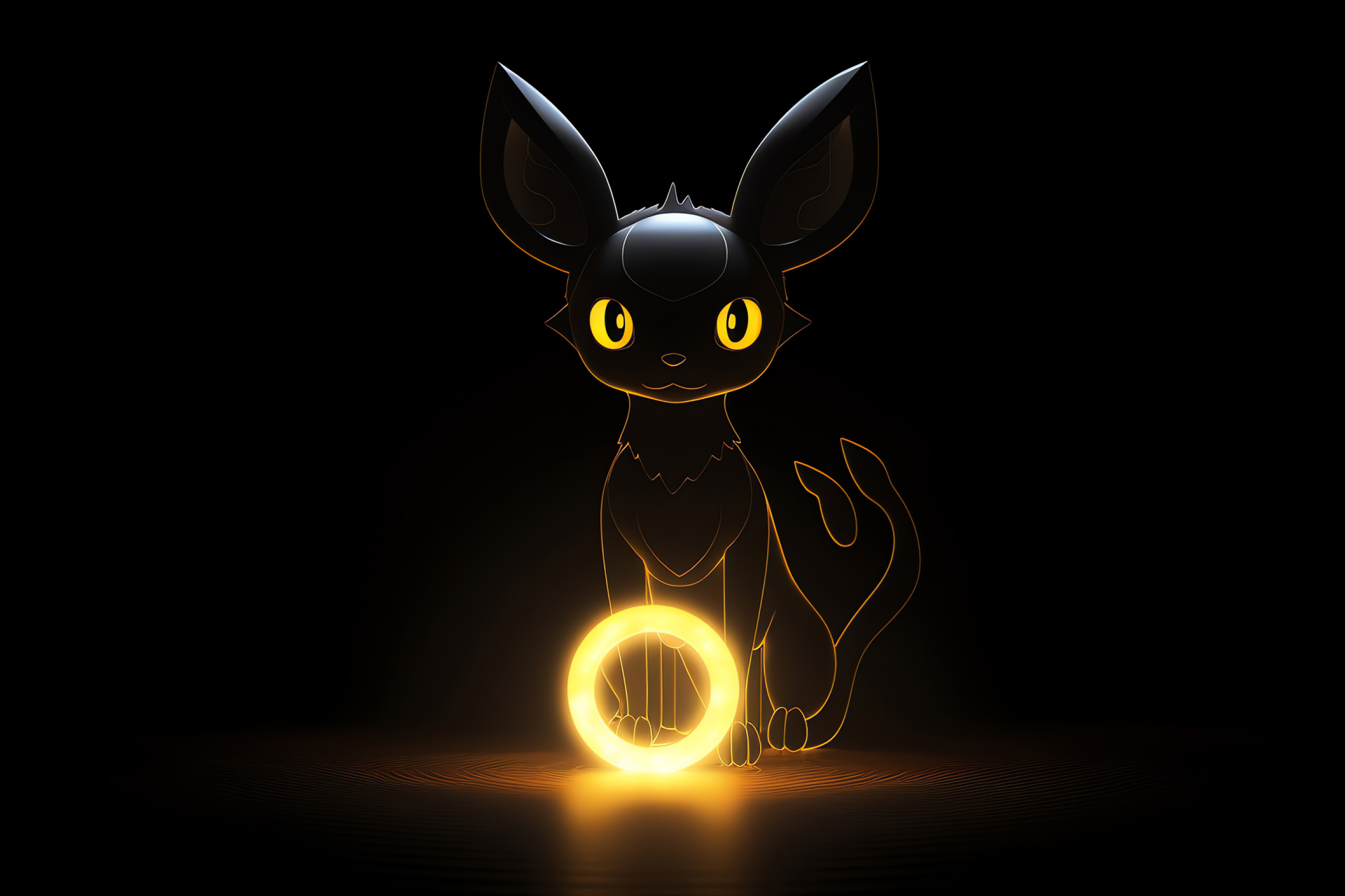 Pokmon Umbreon, fan-favorite creature, ebony pelage, ruby oculars, luminous circlets, HD Desktop Image