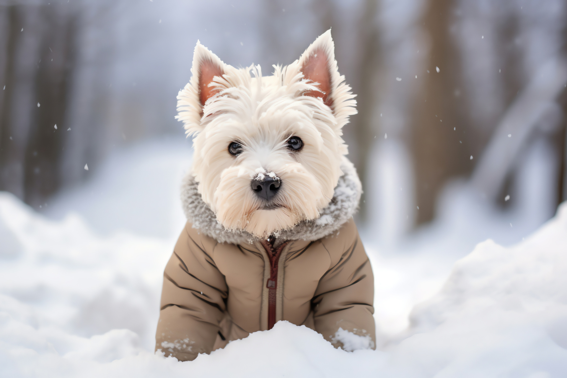 Westie terrier, brave canine, soft fur, snowy coat, steel eyes, HD Desktop Wallpaper