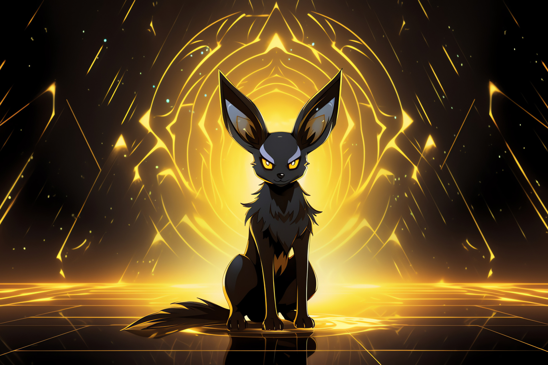 Iconic Pokmon Umbreon, Jet-black pelt, Glowing scarlet eyes, Signature golden bands, Dark-type species, HD Desktop Wallpaper