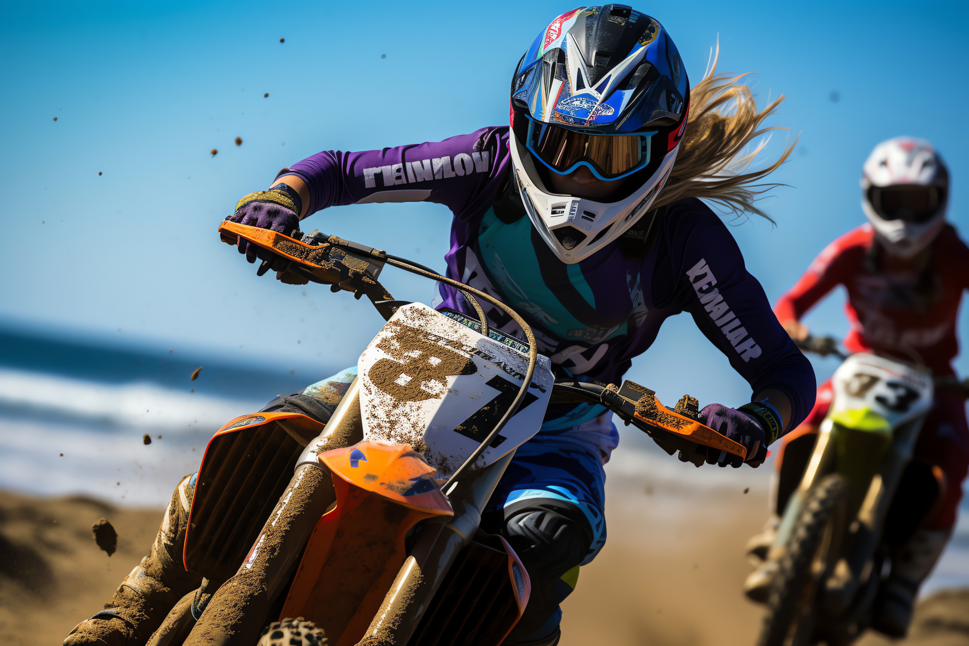 Oceanfront motocross, California bike sports, Beachfront racing, Waves by the shore, Sandy terrain, HD Desktop Wallpaper