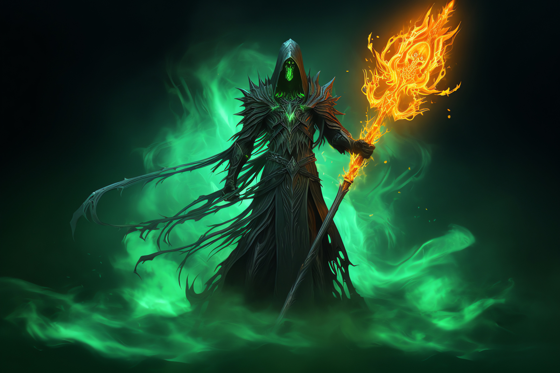 Warlock Azrael Design, Cerulean Look, Frayed Wear, Arcane Light, Sorcery Staff, HD Desktop Wallpaper