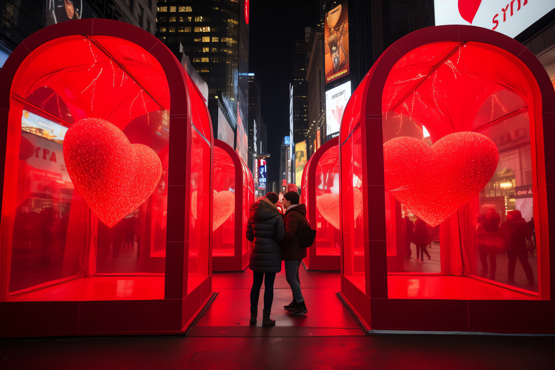 Valentines NYC, Times Square romance, Broadway attraction, Urban heart celebration, American holiday, HD Desktop Image