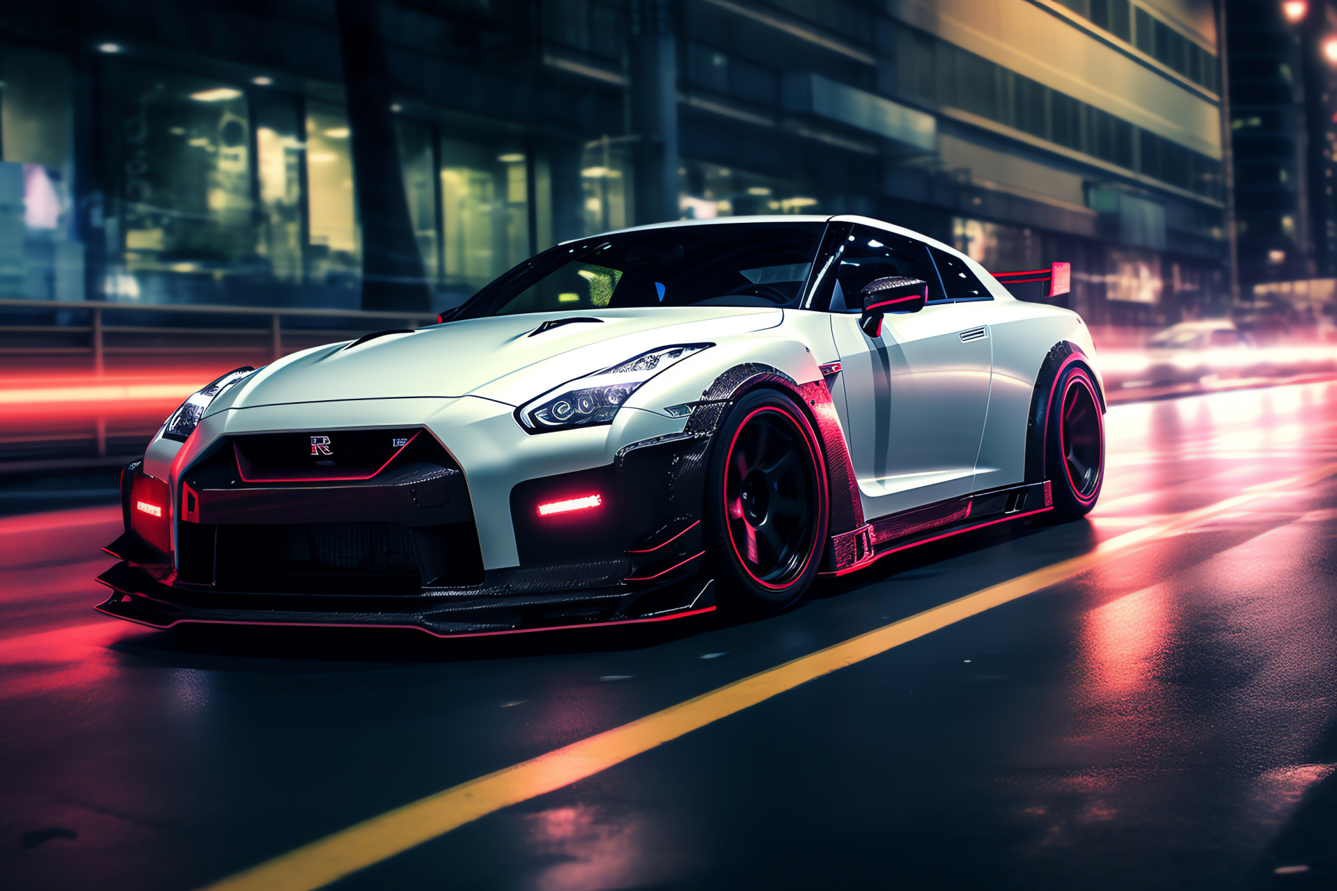 Nissan GT-R Nismo, Japanese Engineering, Tokyo Nightlife, Urban Performance, Streamlined Silhouette, HD Desktop Wallpaper