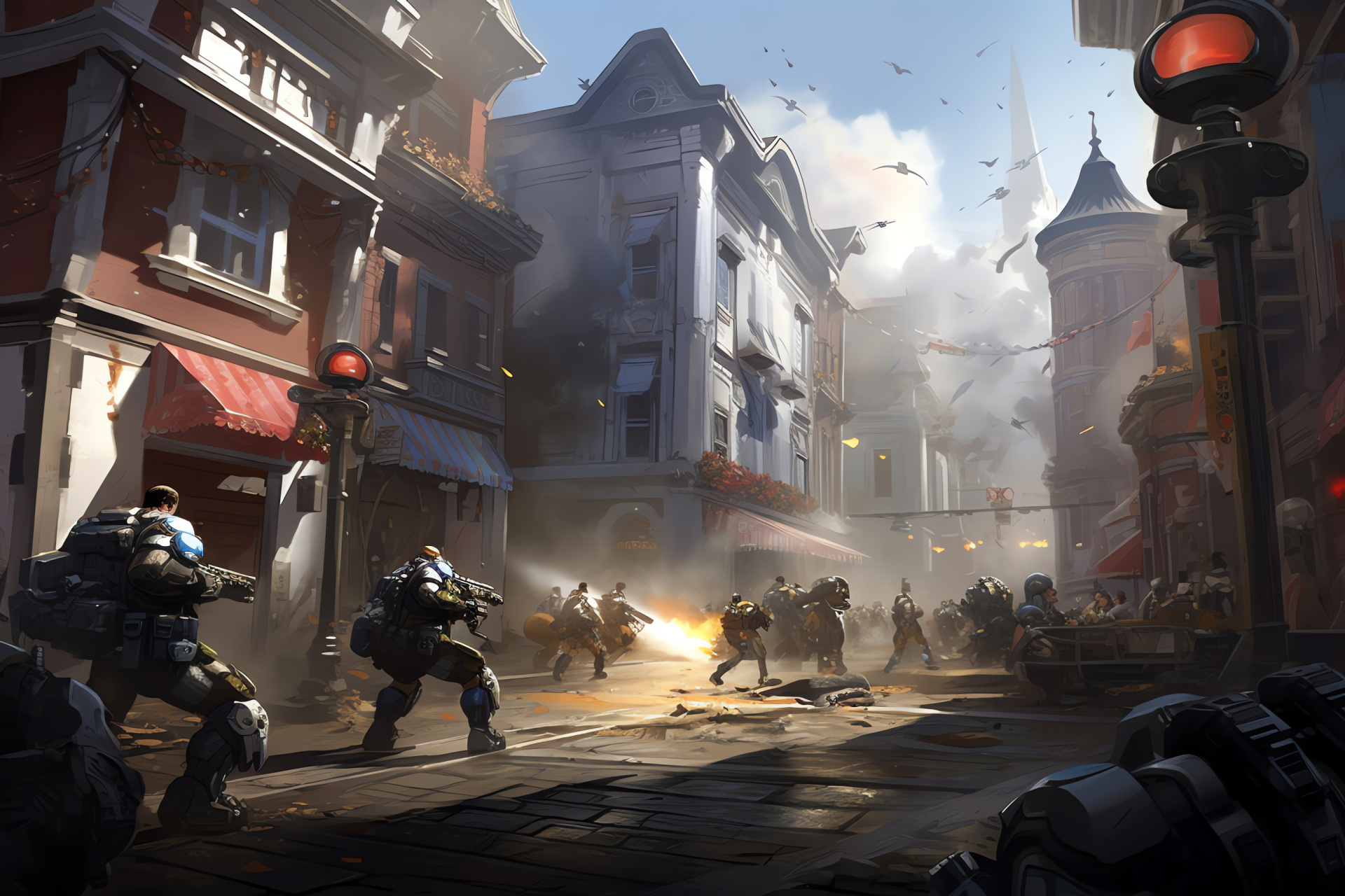 Overwatch Battle Scene, Digital Heroes, Gaming Strategy, Heroic Characters, Online Combat, HD Desktop Image