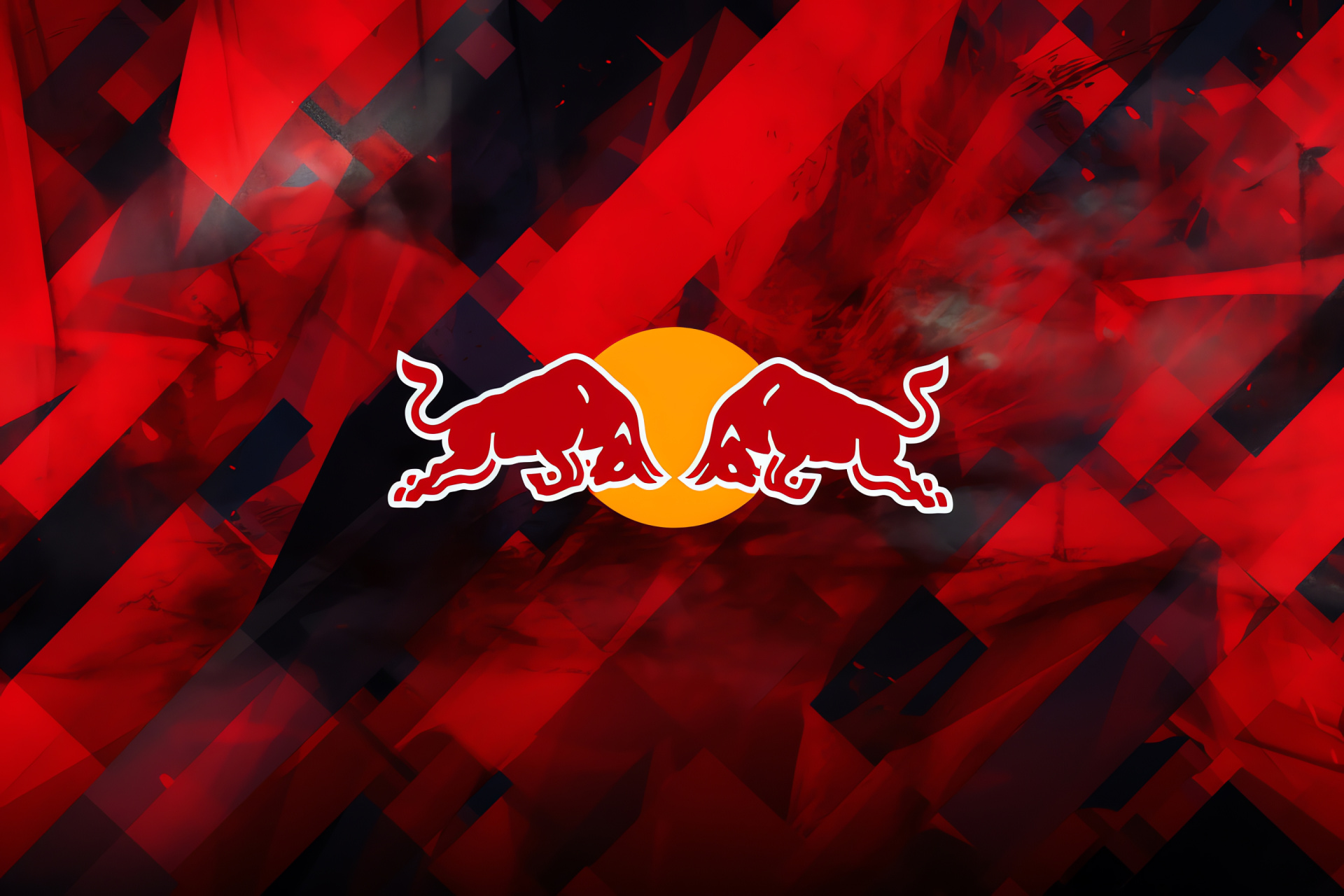 Red Bull trademark, Abstract graphic design, Red and black palette, Dynamic energy, Brand identity, HD Desktop Wallpaper