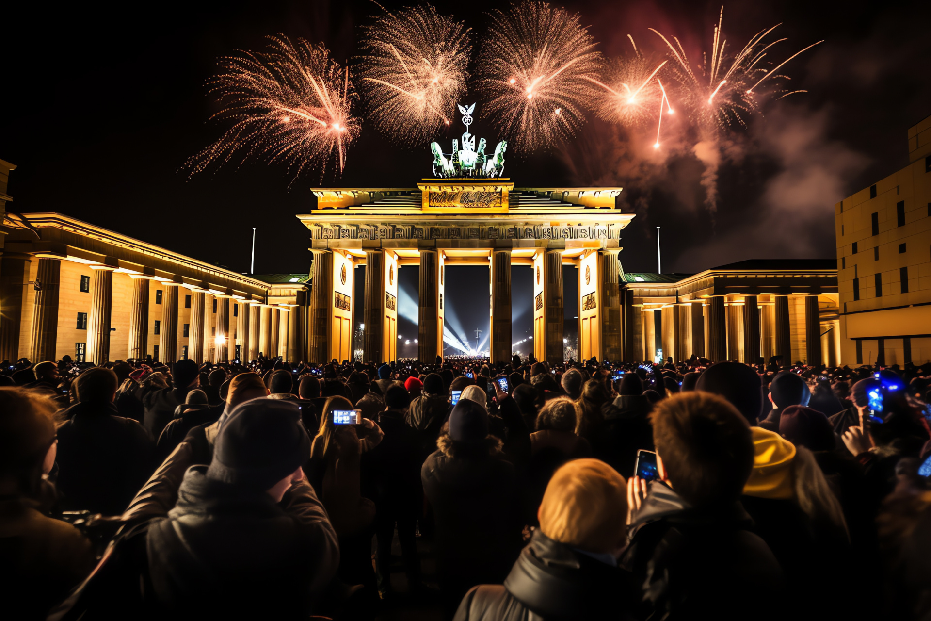 New Year's Eve celebrations, Berlin festivities, Iconic Brandenburg Gate, Midnight spectacle, Capital city festivity, HD Desktop Wallpaper