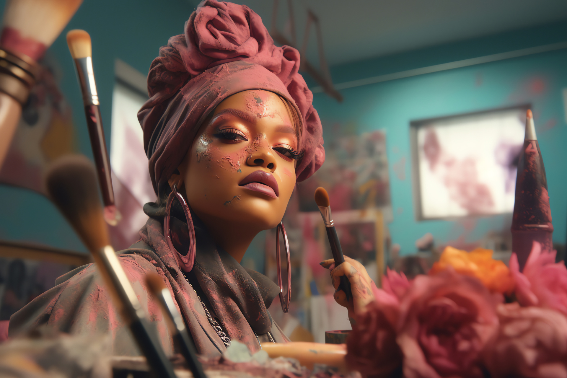 Rihanna business venture, professional beauty team, style session, pop culture, dynamic hues, HD Desktop Wallpaper