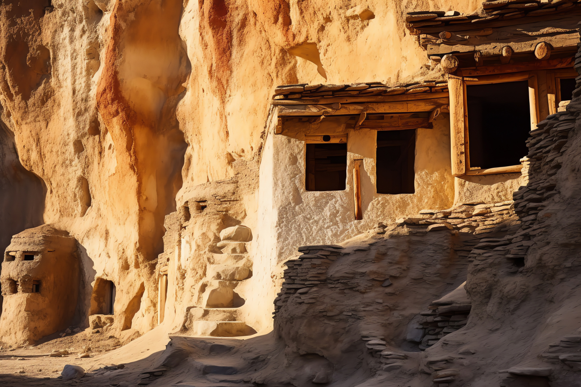 Upper Mustang Nepal, Ancient cliff dwellings, Tibetan culture, Natural pigments, Archeological heritage, HD Desktop Wallpaper