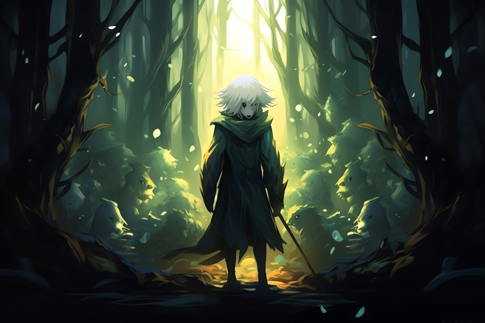 Undertale universe, Asriel adventure, heroic stance, foreboding woods, lunar illumination, HD Desktop Image